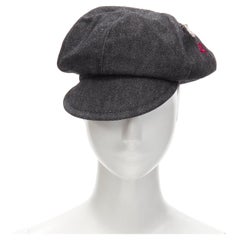 new Burberry Vintage nero denim logo ricamo zip tasca newboy cappello Sz 54