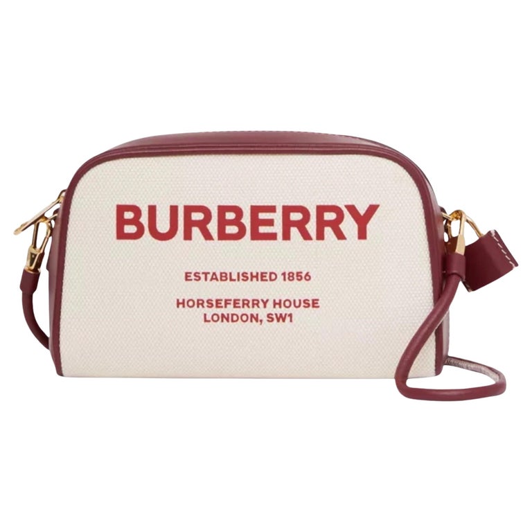 NEW Burberry White Horseferry Printed Logo Canvas Crossbody Shoulder Bag  For Sale at 1stDibs