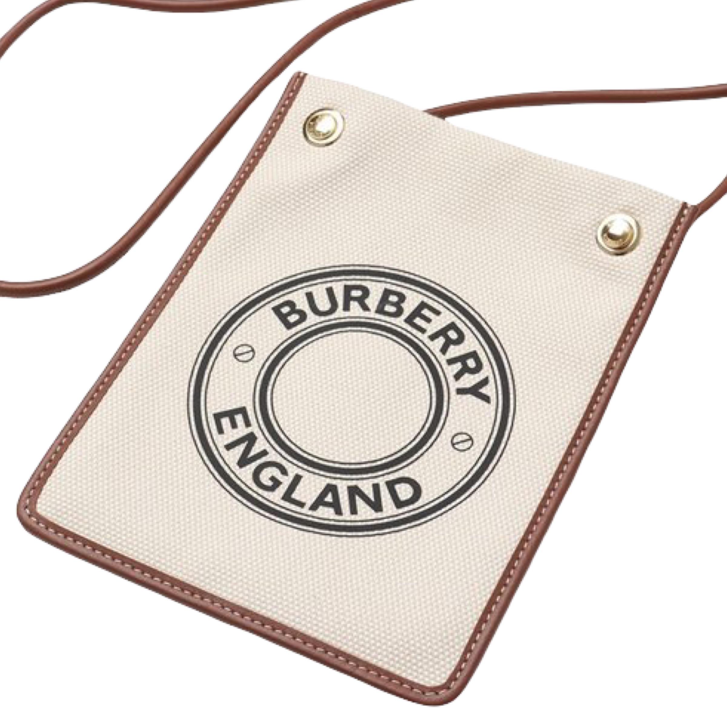 NEW Burberry White Printed Logo Mini Canvas Flat Crossbody Bag For Sale 6