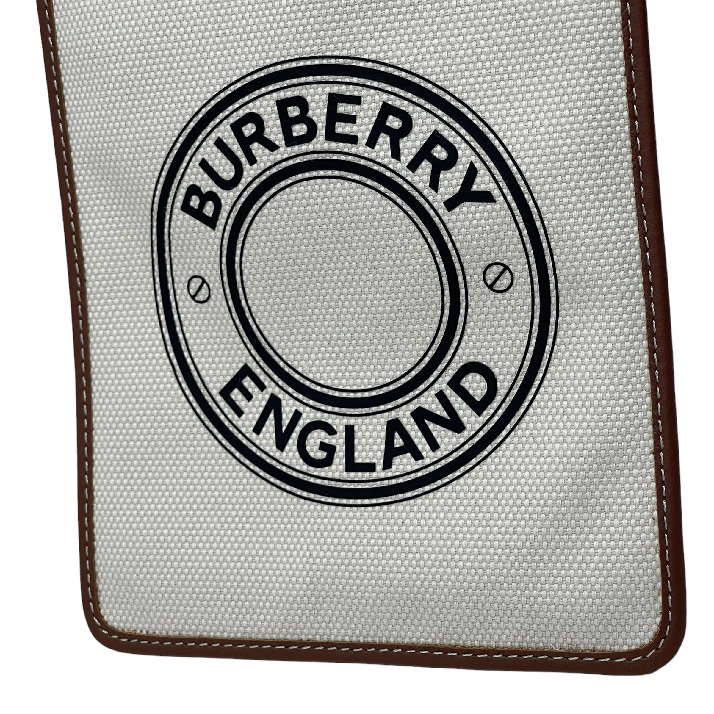 NEW Burberry White Printed Logo Mini Canvas Flat Crossbody Bag For Sale 11