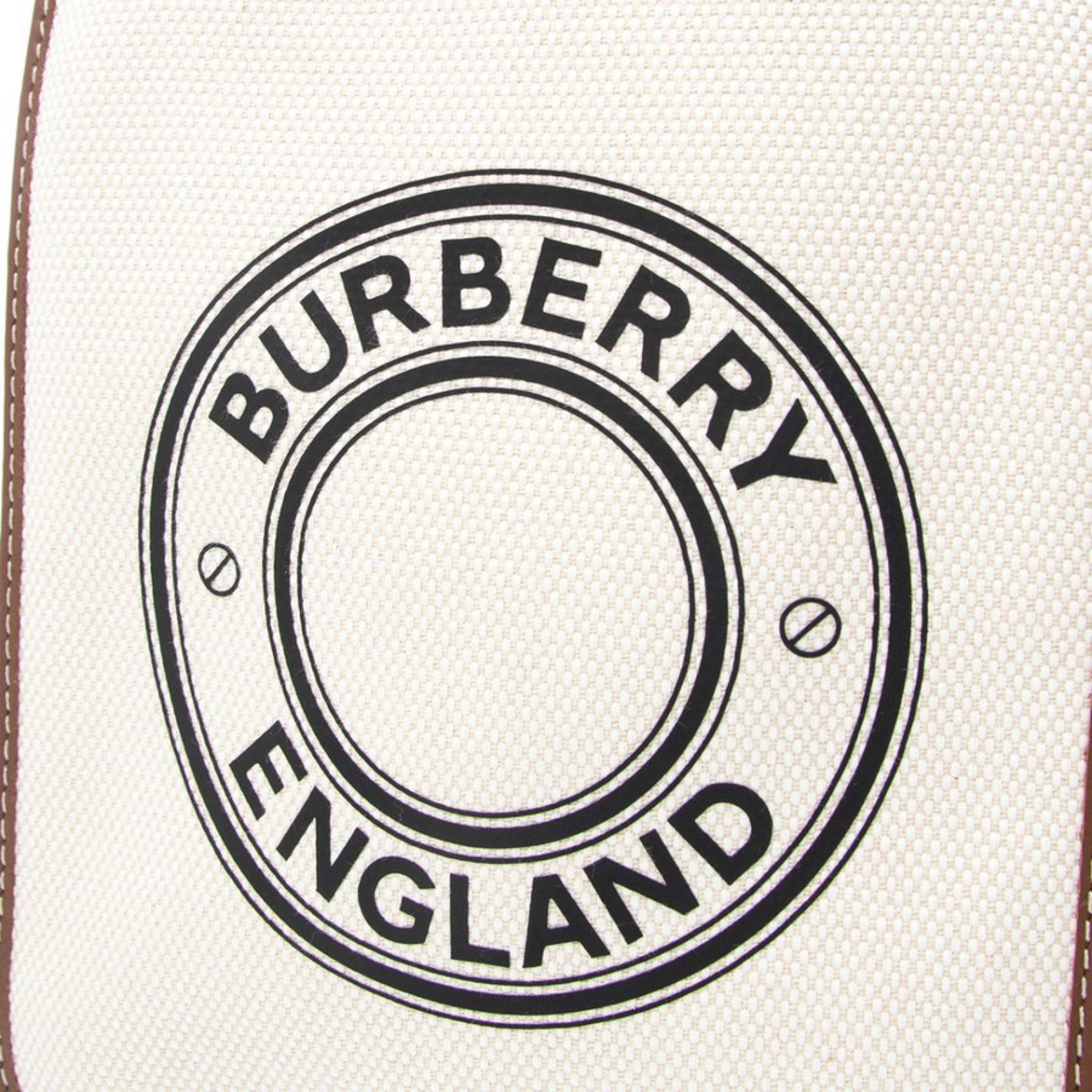 NEW Burberry White Printed Logo Mini Canvas Flat Crossbody Bag For Sale 12