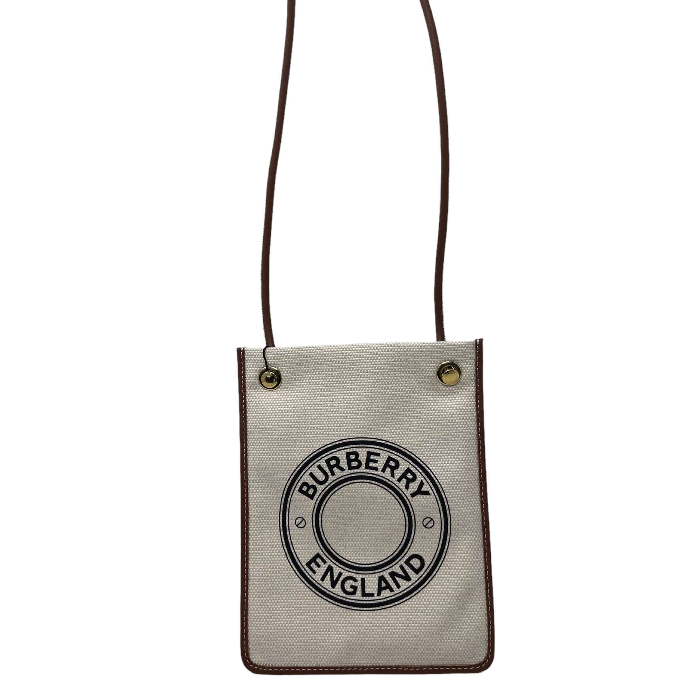 Women's or Men's NEW Burberry White Printed Logo Mini Canvas Flat Crossbody Bag For Sale