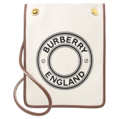 NEW Burberry White Printed Logo Mini Canvas Flat Crossbody Bag