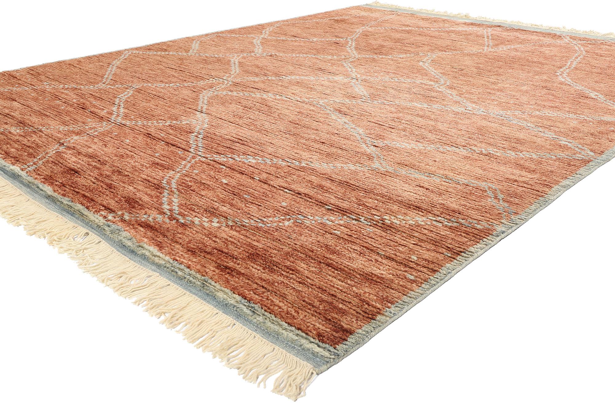 31246 Nueva Alfombra Marroquí Moderna Cascada Siena Quemada, 08'05 x 10'06. La alfombra marroquí moderna Cascade de lana anudada a mano Burnt Sienna desprende una elegancia cálida y terrenal que combina a la perfección la artesanía tradicional india