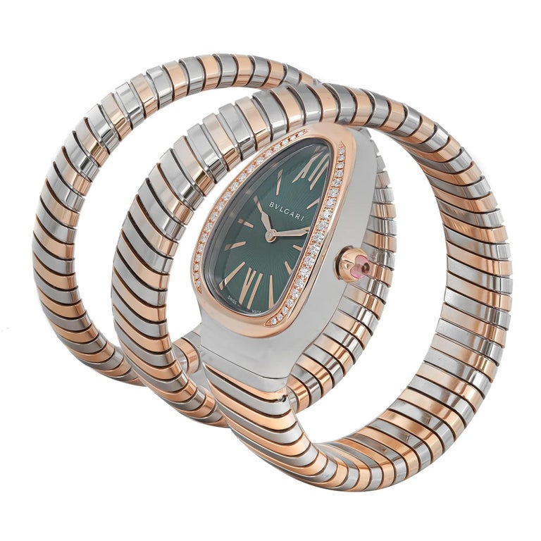 NUEVO Bvlgari Serpenti Tubogas Oro rosa 18k Esfera verde Cuarzo