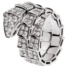 New Bvlgari Serpenti Viper Double Wrap Diamond 18k White Gold Ring