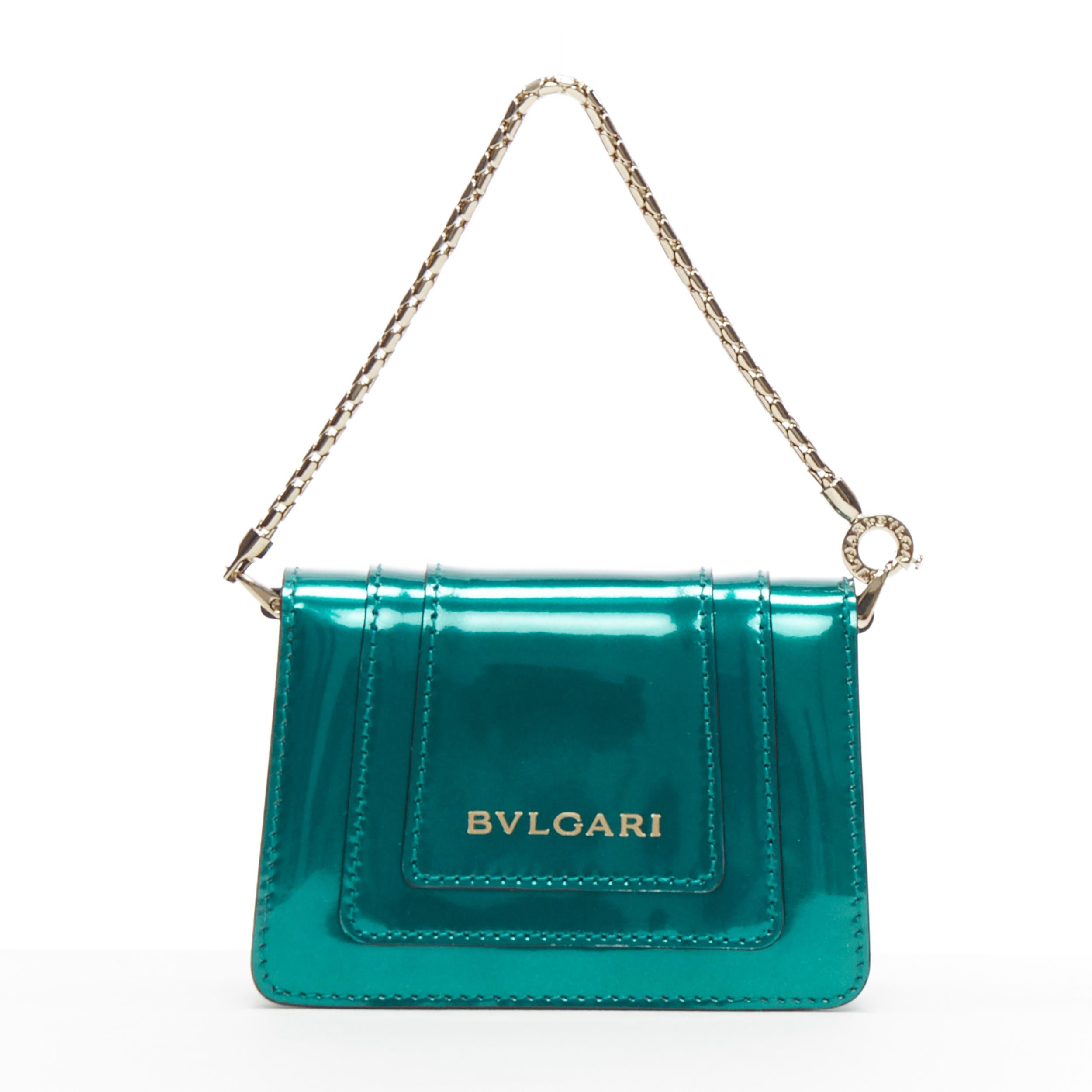 Green new BVLGARI Serpentine Forever emerald green patent snake flap mico bag charm