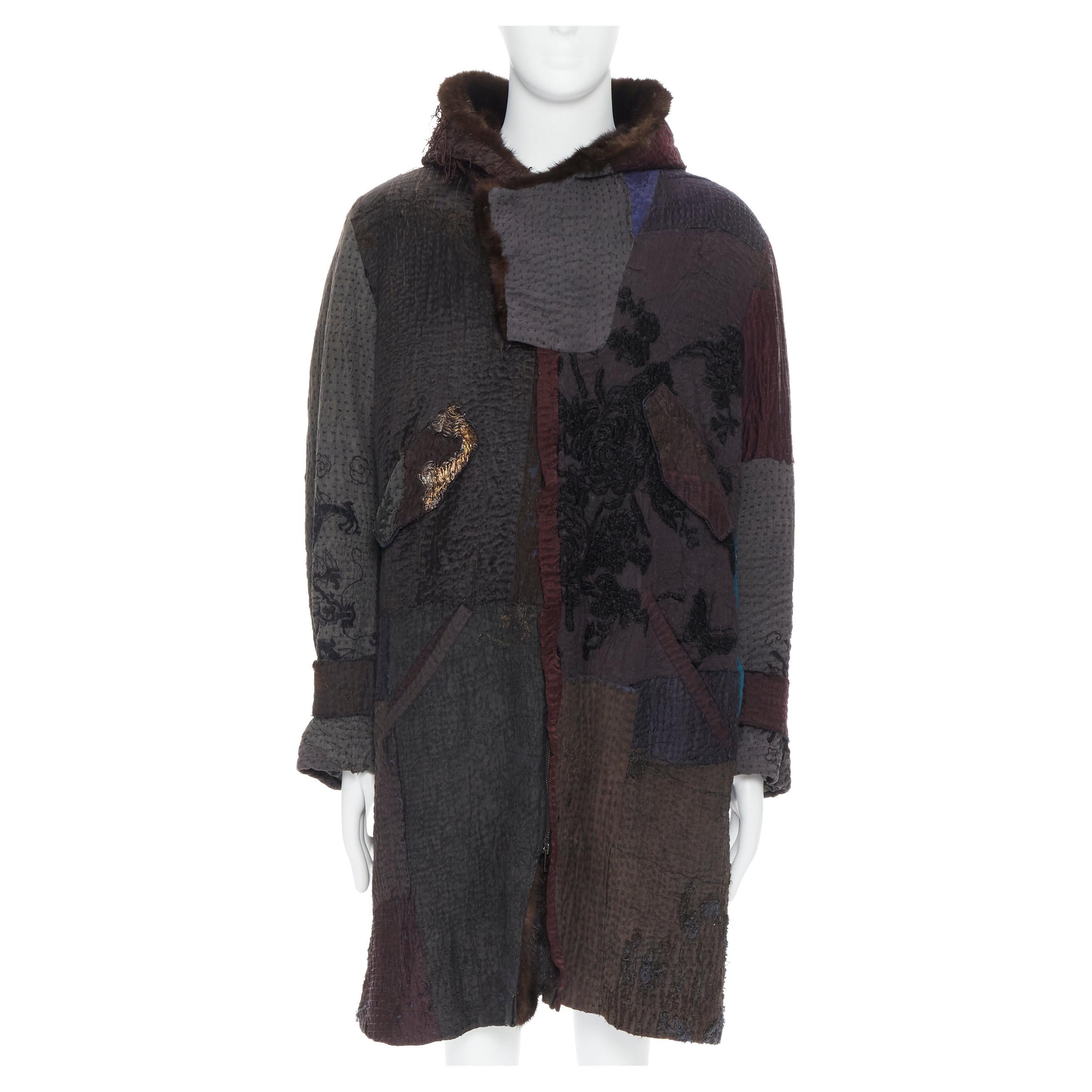 new BY WALID fully mink fur lined chinese embroidery patchwork parka coat M