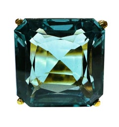 New Cambodian 13.75 ct Ocean Blue Zircon & Sapphire YGold Plated Sterling Ring