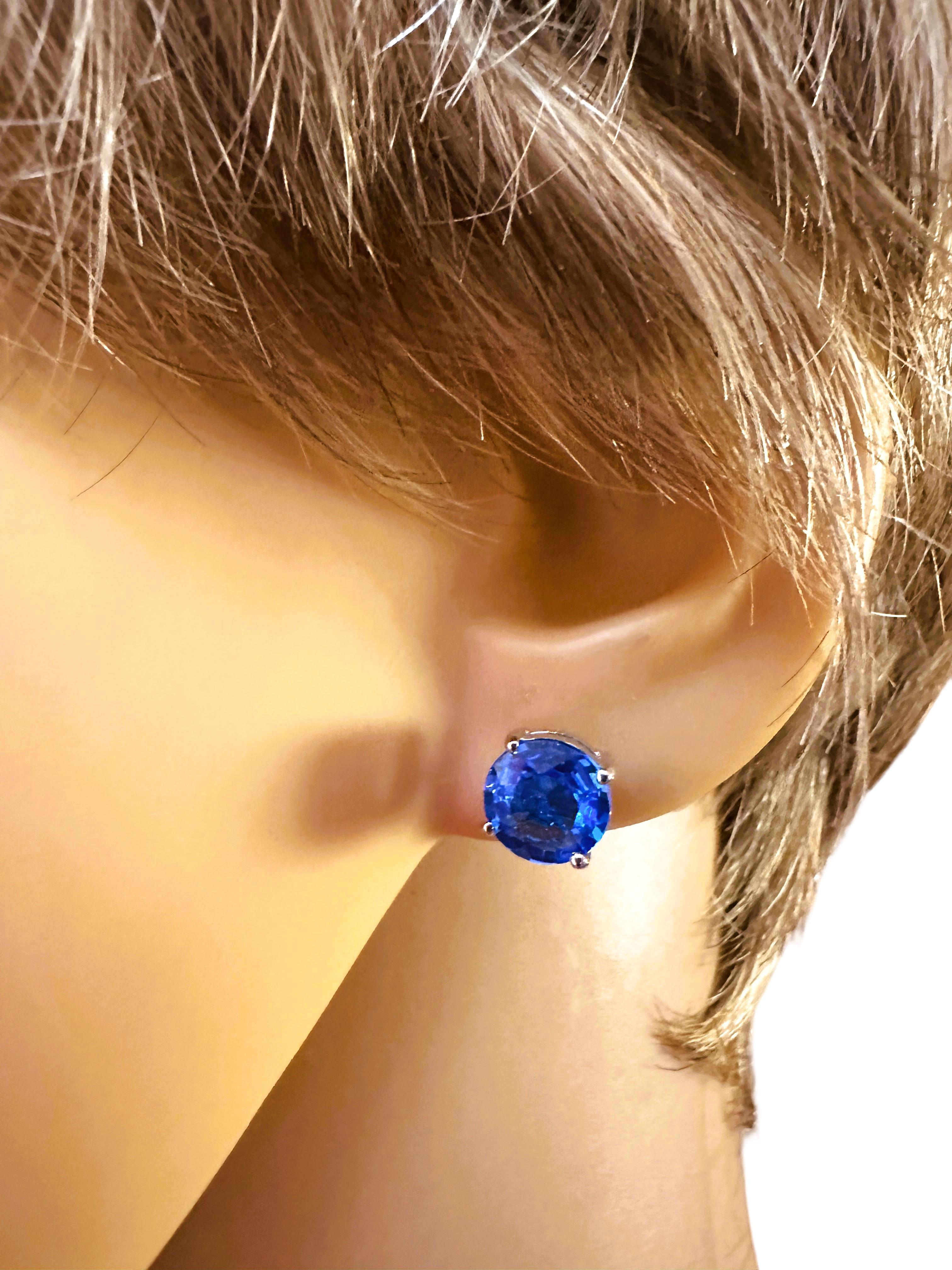 New Cambodian 4.30 Carat Cobalt Blue Zircon Sterling Earrings In New Condition For Sale In Eagan, MN