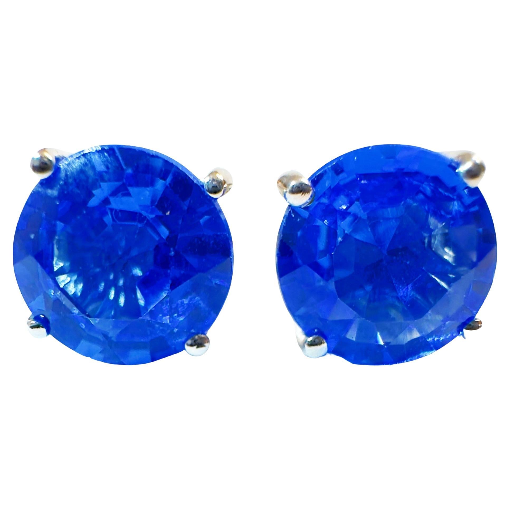 New Cambodian 4.30 ct Cobalt Blue Zircon Sterling Earrings For Sale