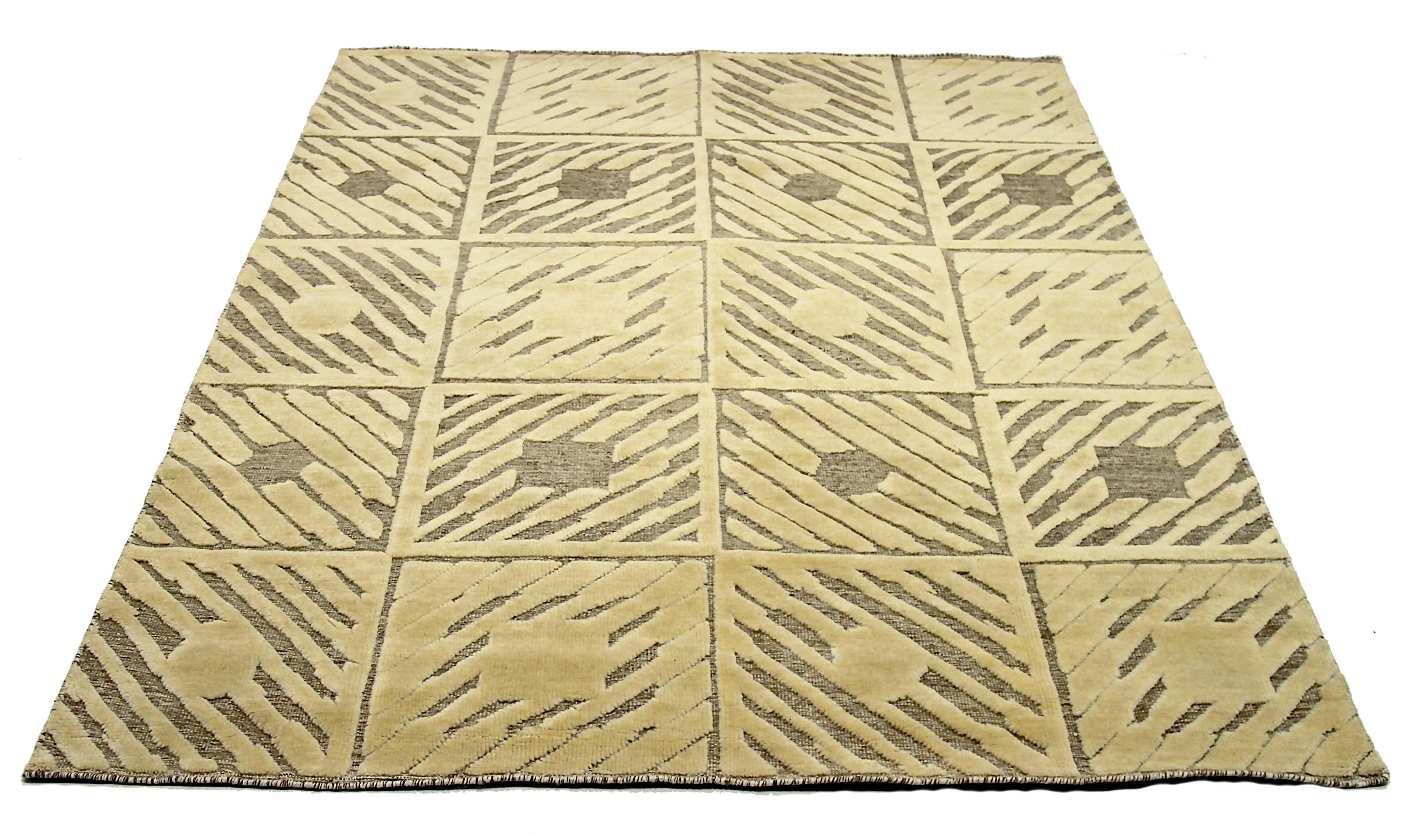 New area rug handwoven from the finest sheep’s wool. It’s colored with all-natural vegetable dyes that are safe for humans and pets. It has a nice 6’ x 8’ dimension that works perfectly in small to medium-sized rooms. 

Cameron Collection is our