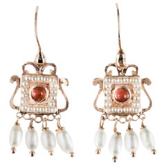 New Carnelian Pearl Renaissance Spirit Vermeil Drop Earrings