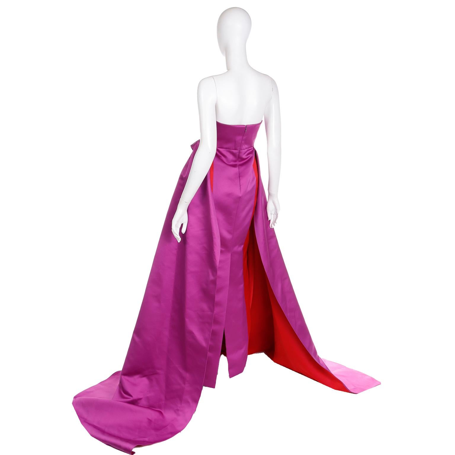 New Carolina Herrera 2022 Purple & Red Column Dress W Draped Overdress $5990 For Sale 6