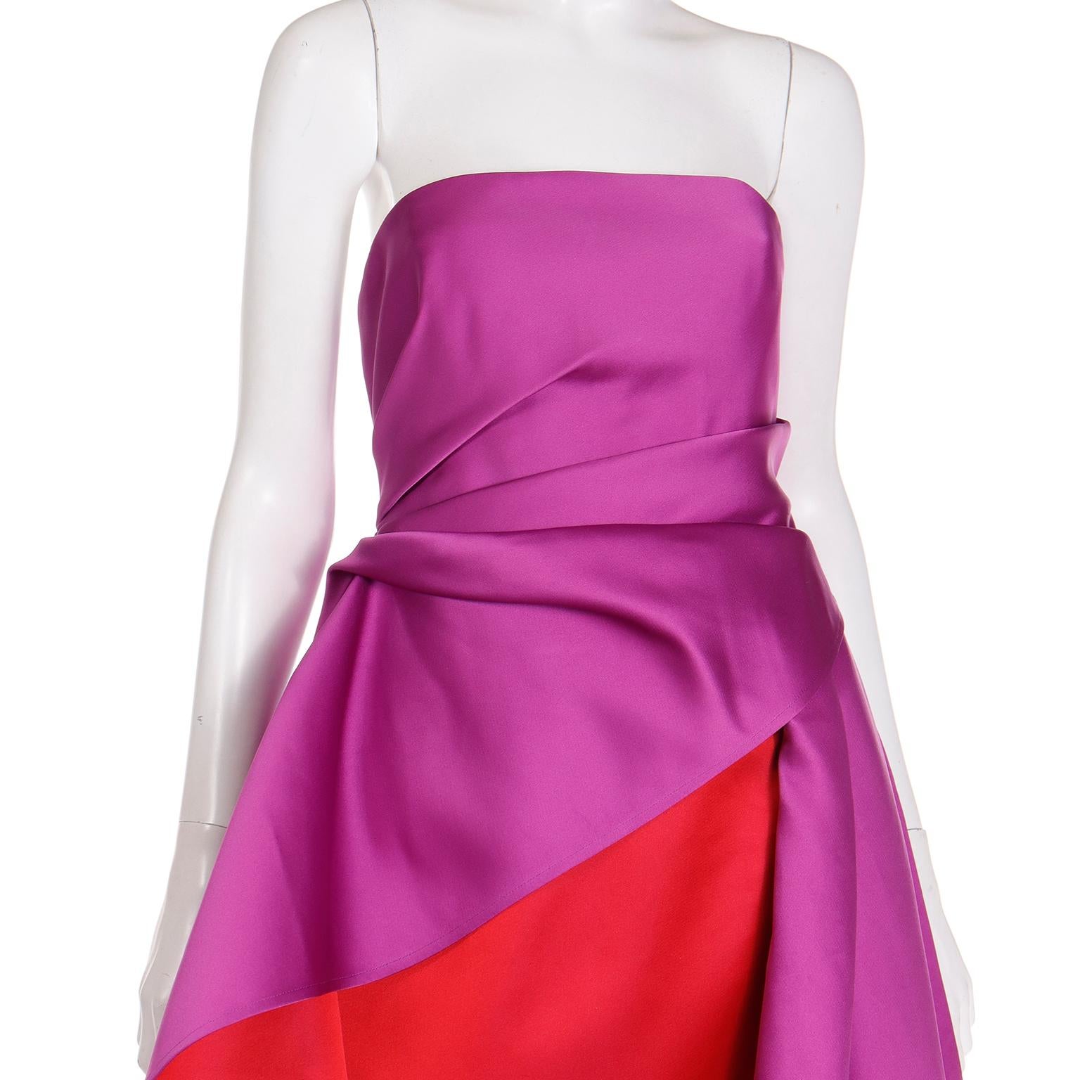 New Carolina Herrera 2022 Purple & Red Column Dress W Draped Overdress $5990 For Sale 8