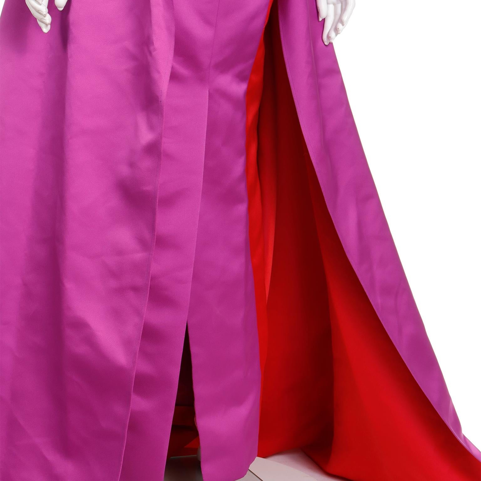 New Carolina Herrera 2022 Purple & Red Column Dress W Draped Overdress $5990 For Sale 9