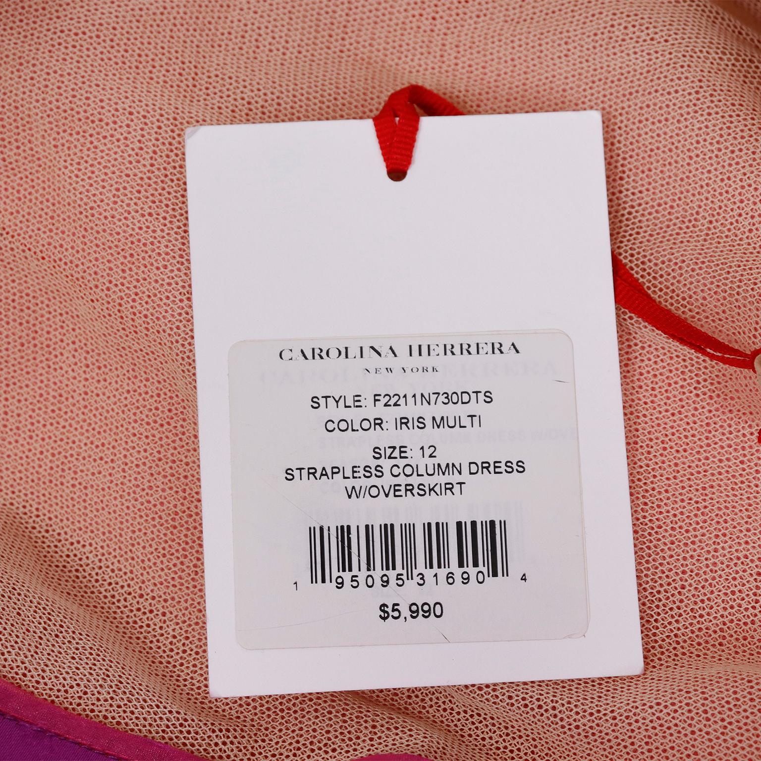 New Carolina Herrera 2022 Purple & Red Column Dress W Draped Overdress $5990 For Sale 10