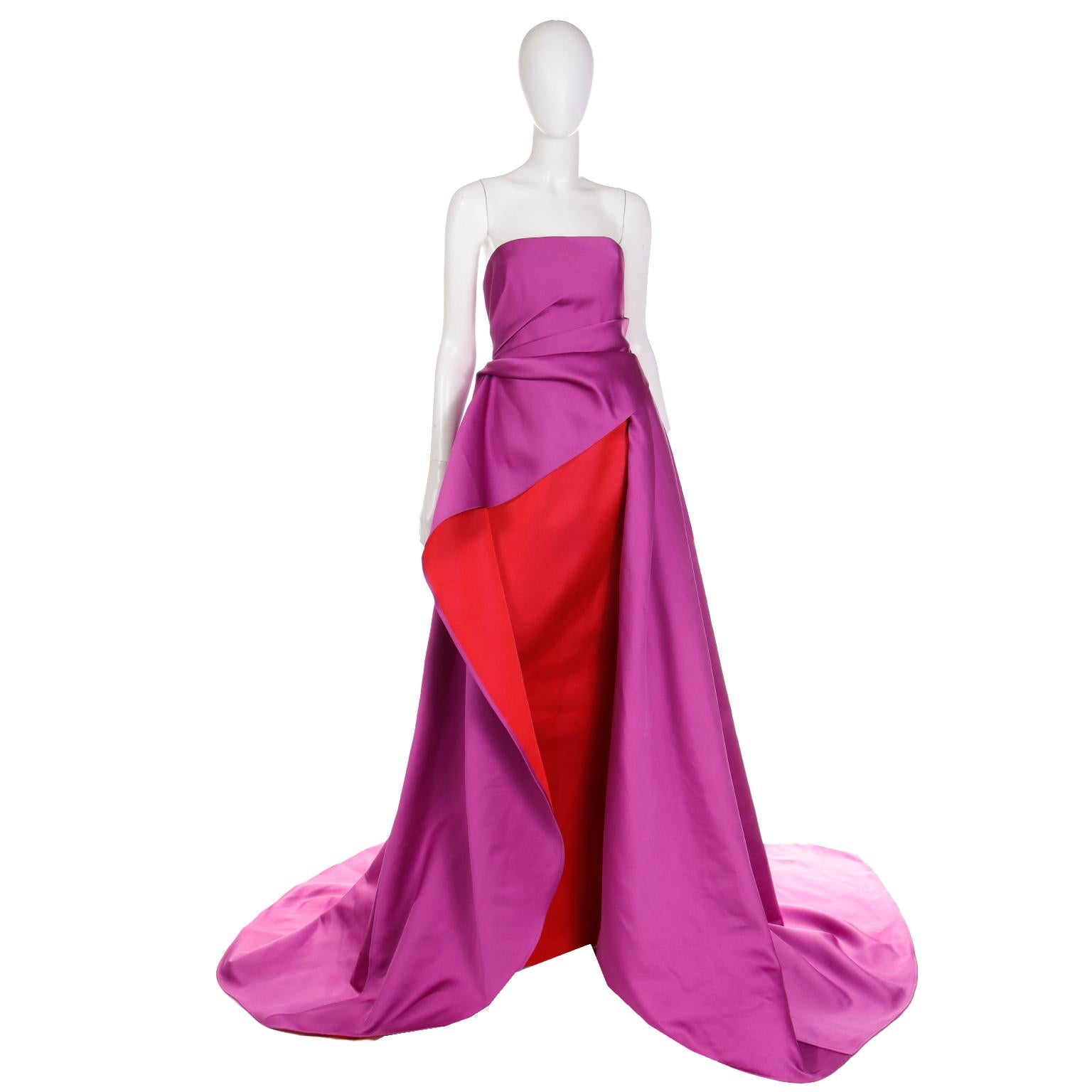 New Carolina Herrera 2022 Purple & Red Column Dress W Draped Overdress $5990 For Sale 2