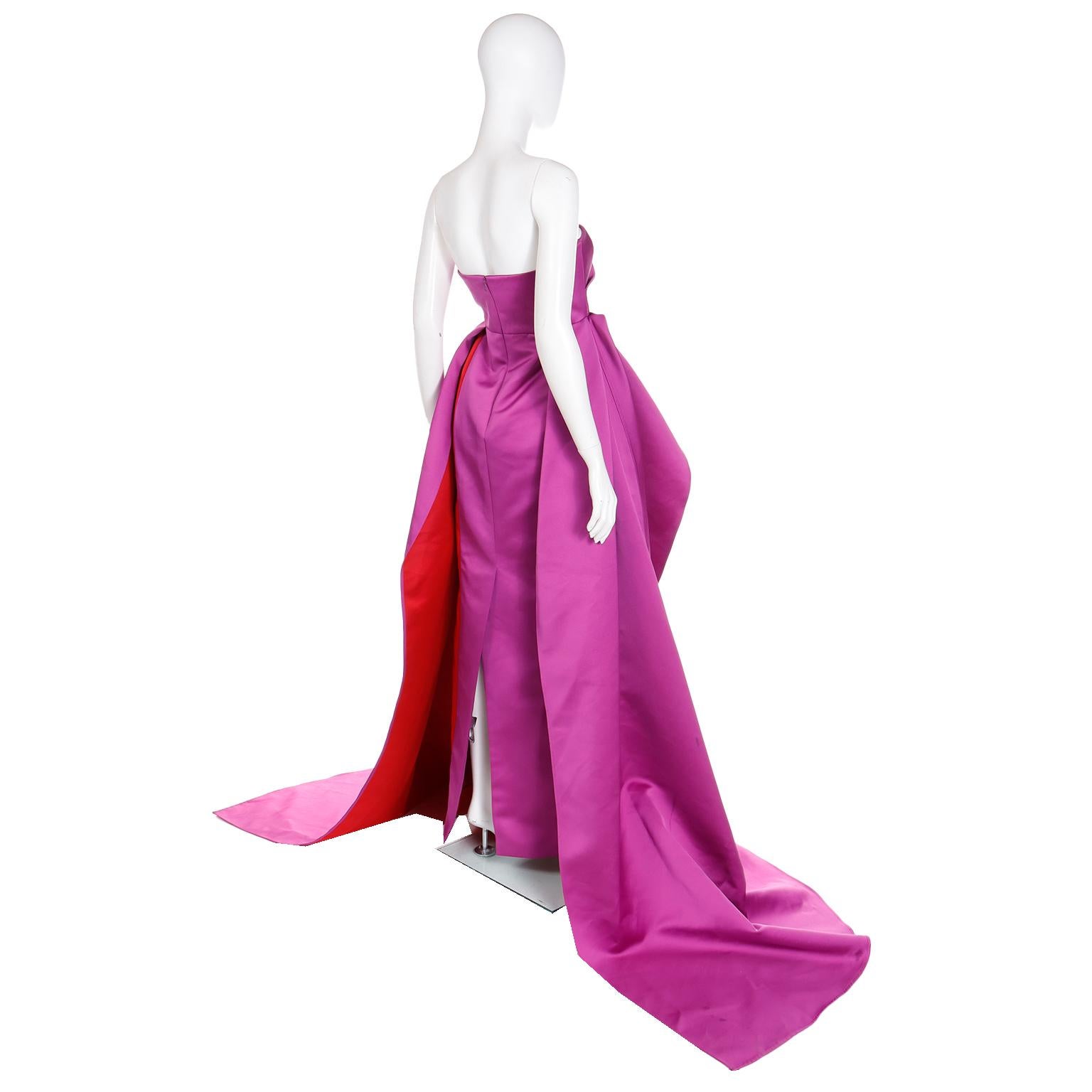 New Carolina Herrera 2022 Purple & Red Column Dress W Draped Overdress $5990 For Sale 4