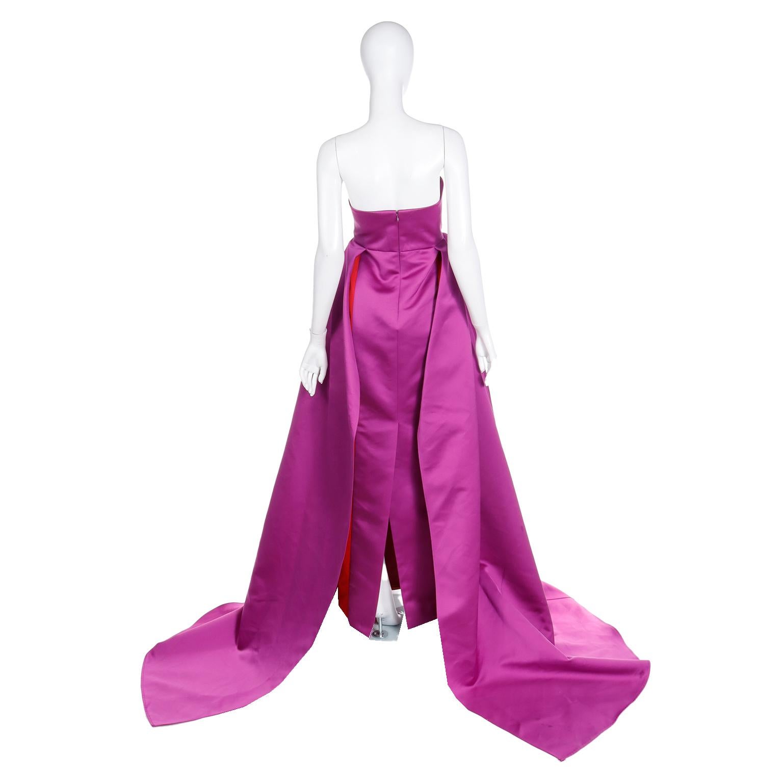 New Carolina Herrera 2022 Purple & Red Column Dress W Draped Overdress $5990 For Sale 5