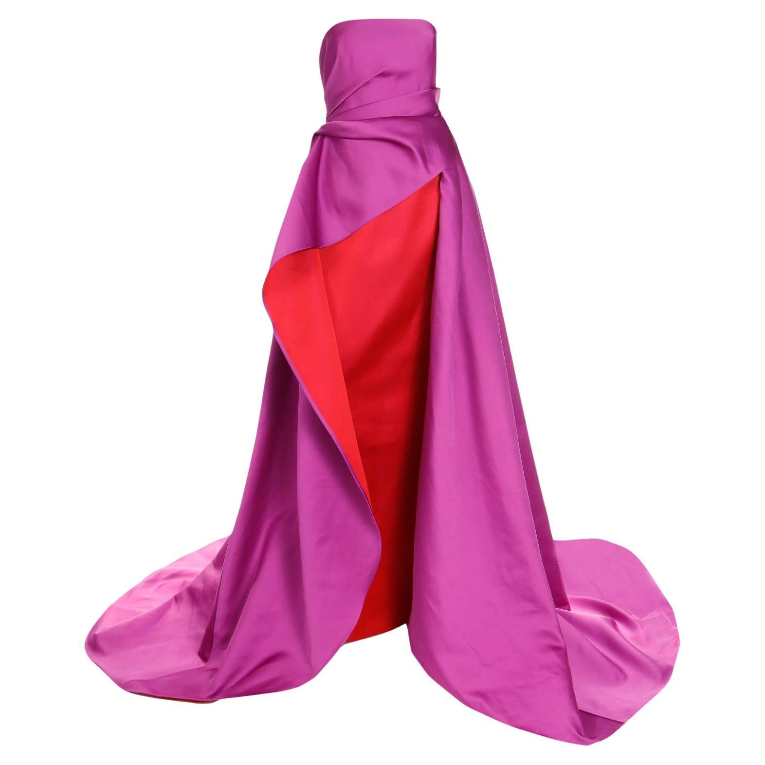 New Carolina Herrera 2022 Purple & Red Column Dress W Draped Overdress $5990 For Sale