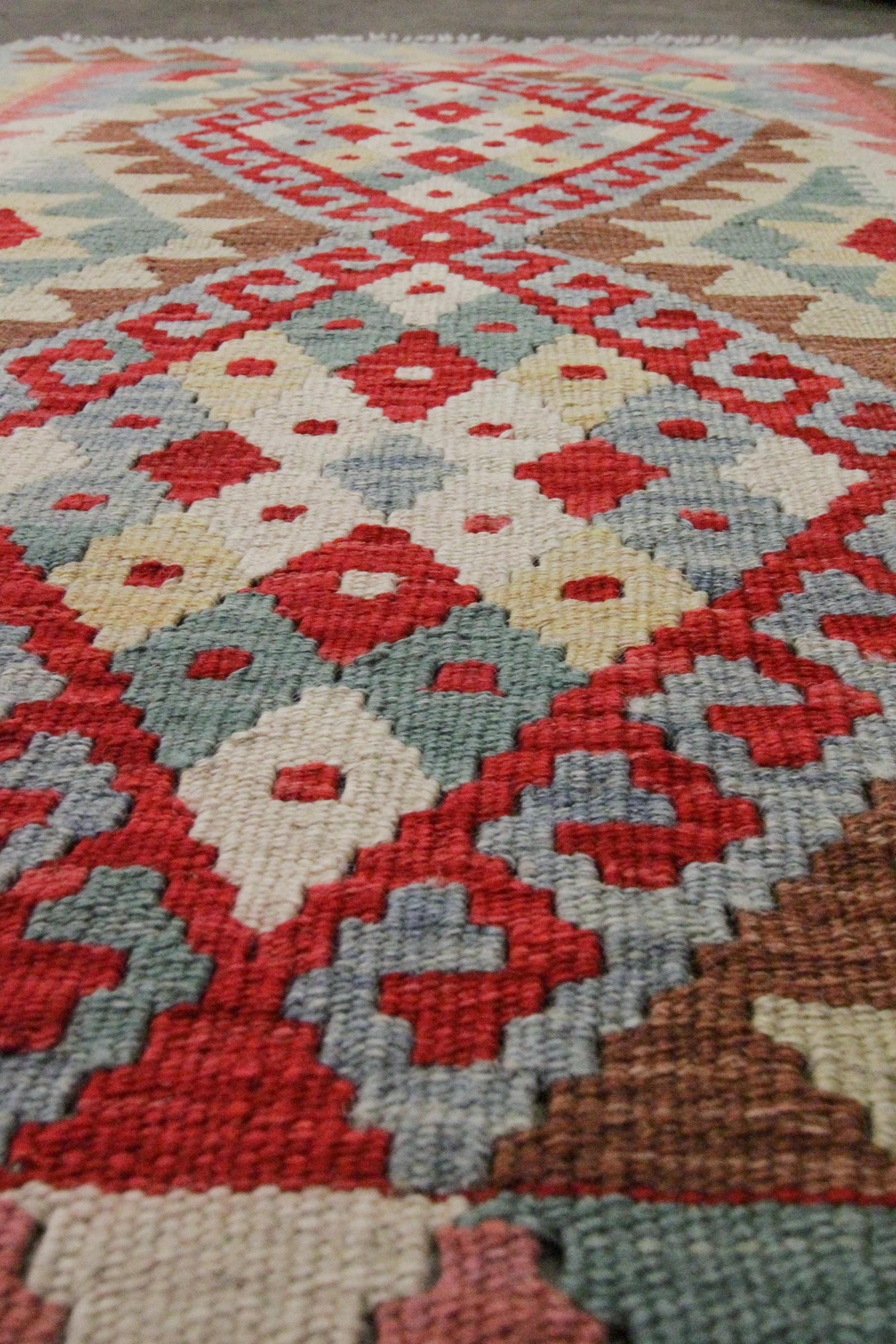 Hand-Crafted New Carpet Traditional Handmade Kilim Rug Oriental Wool Blue Red Rug