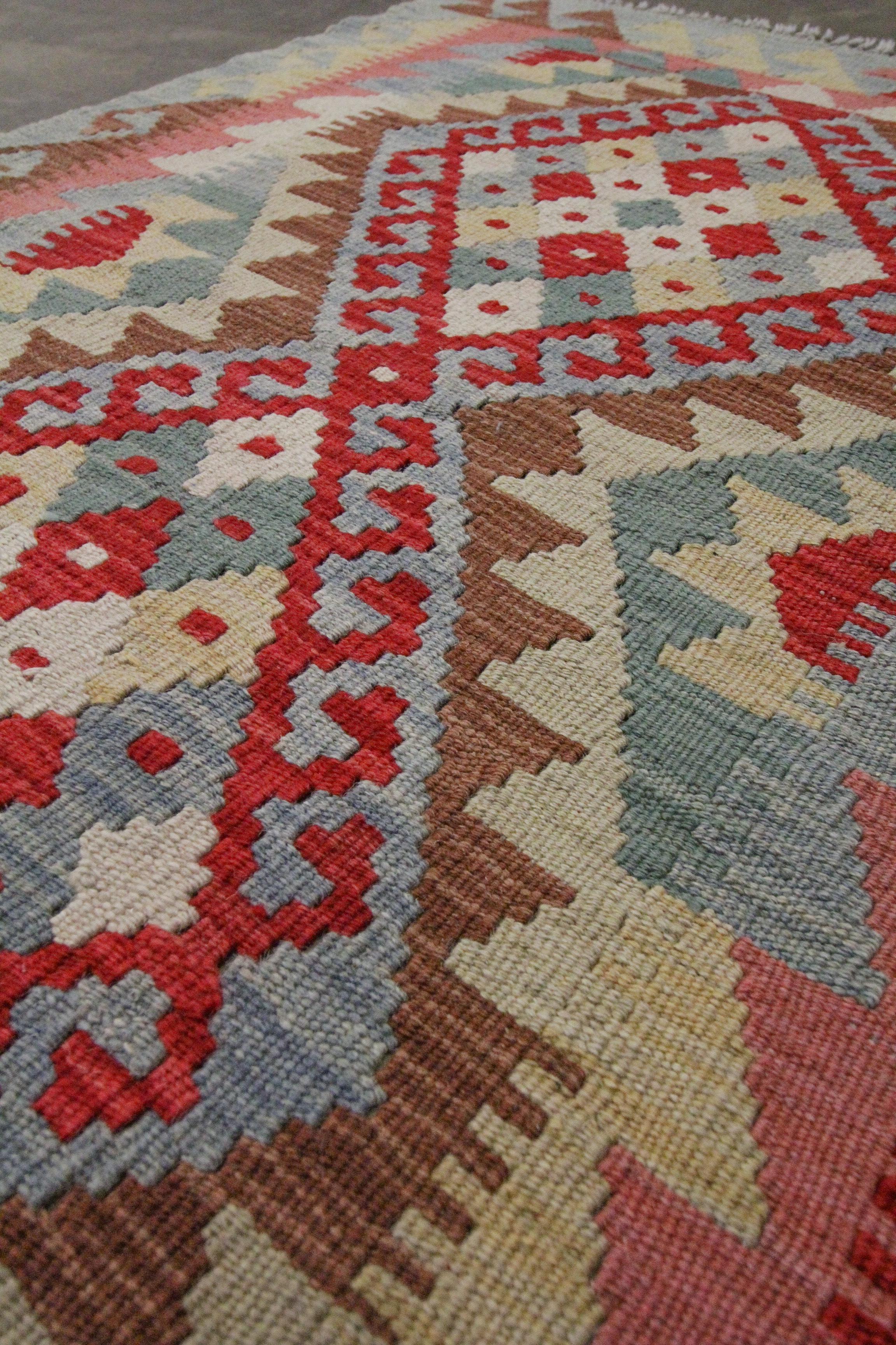 Contemporary New Carpet Traditional Handmade Kilim Rug Oriental Wool Blue Red Rug