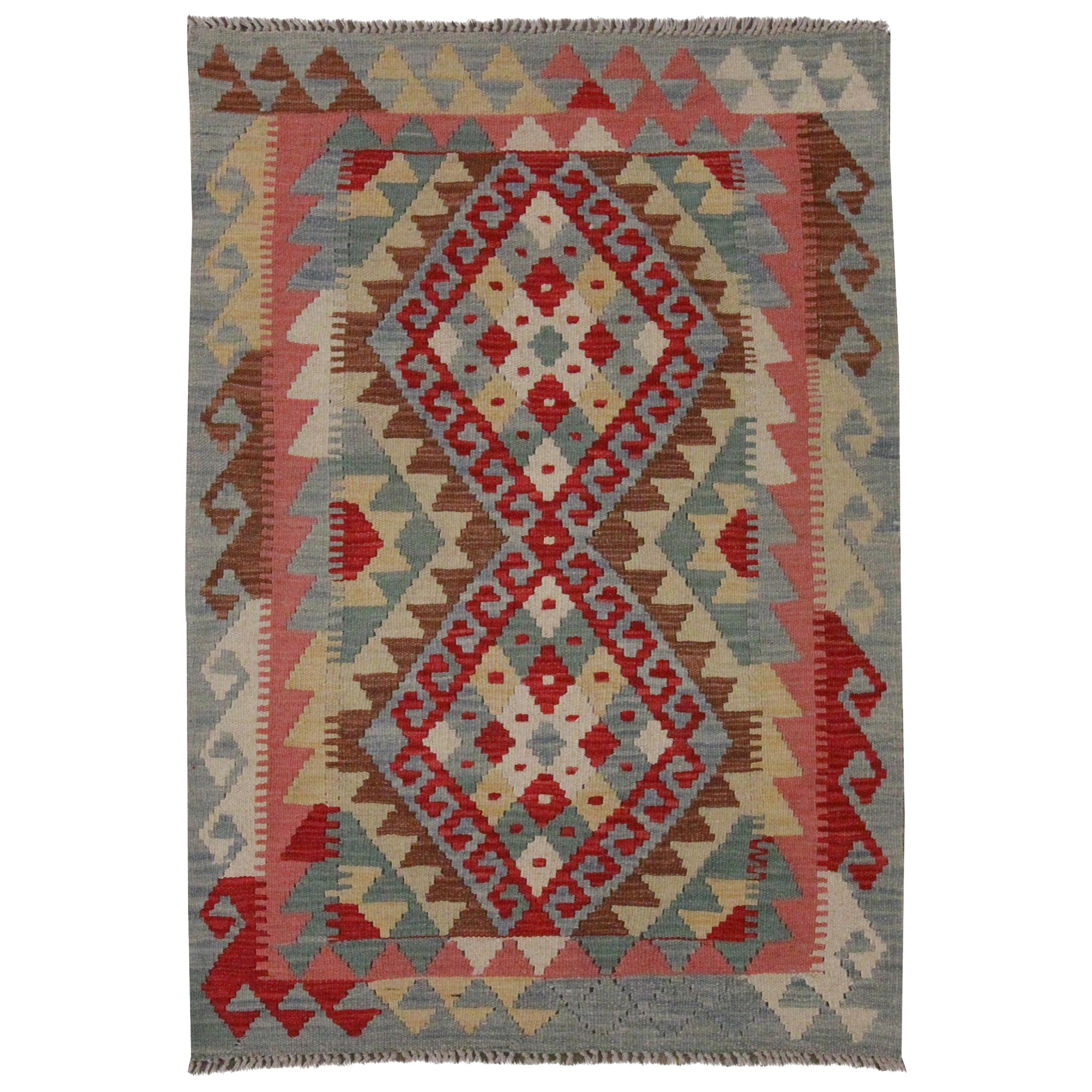 New Carpet Traditional Handmade Kilim Rug Oriental Wool Blue Red Rug