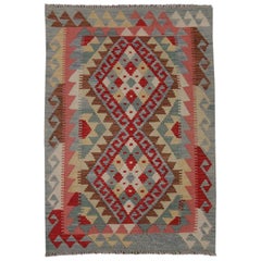 New Carpet Traditional Handmade Kilim Rug Oriental Wool Blue Red Rug