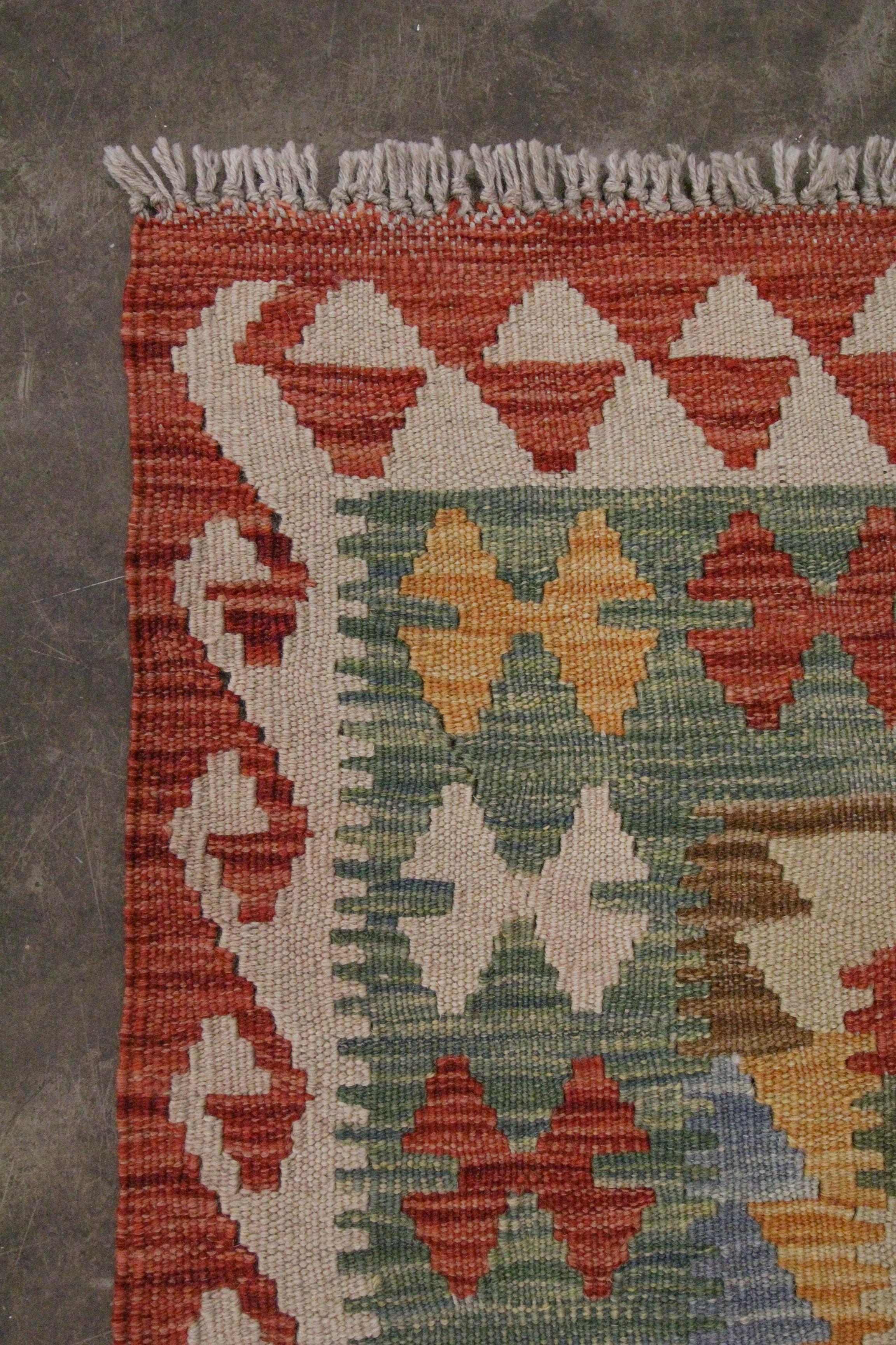 Hand-Woven New Carpet Traditional Oriental Kilim Rug Handmade Wool Green Rug