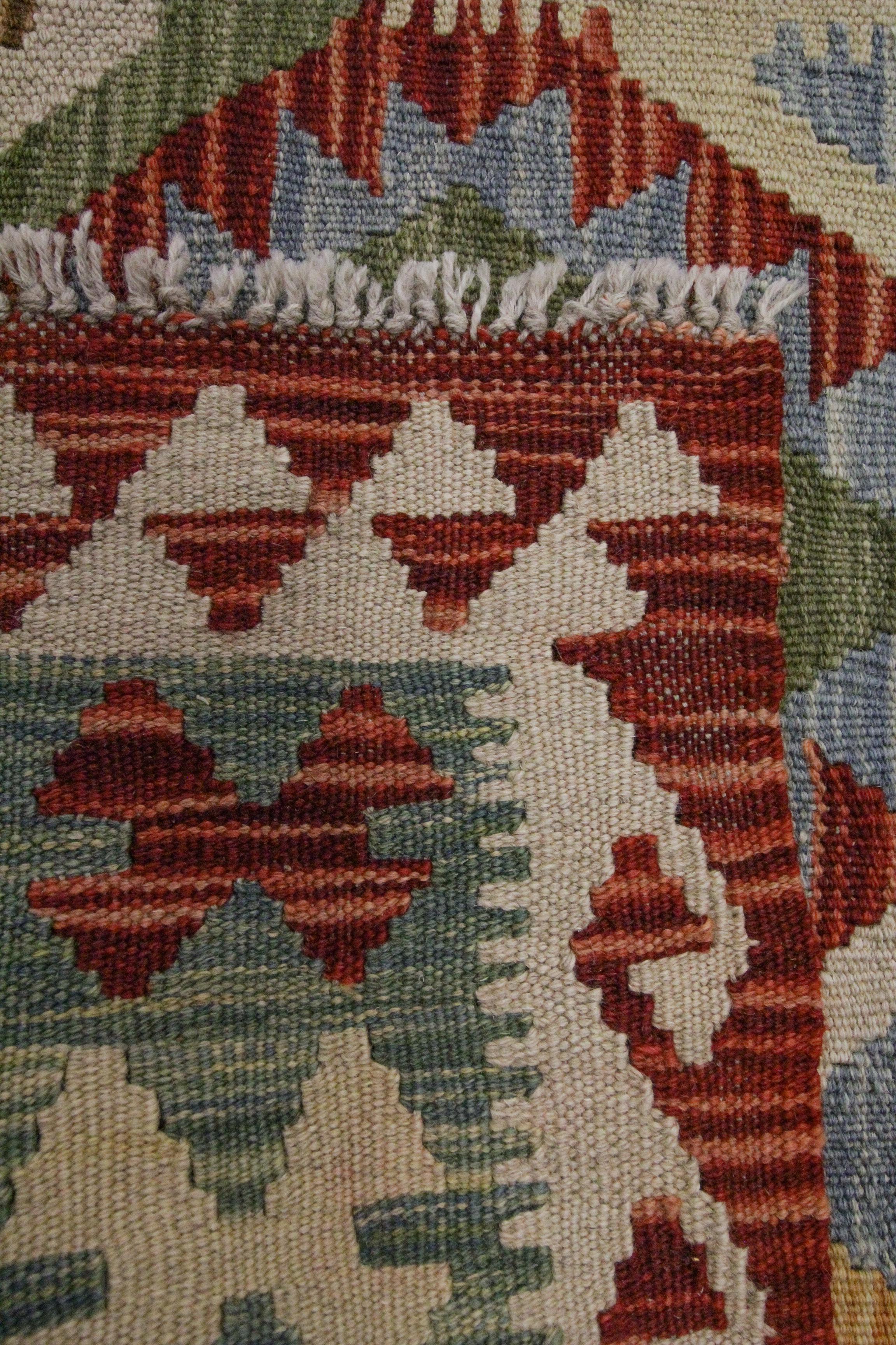 Contemporary New Carpet Traditional Oriental Kilim Rug Handmade Wool Green Rug