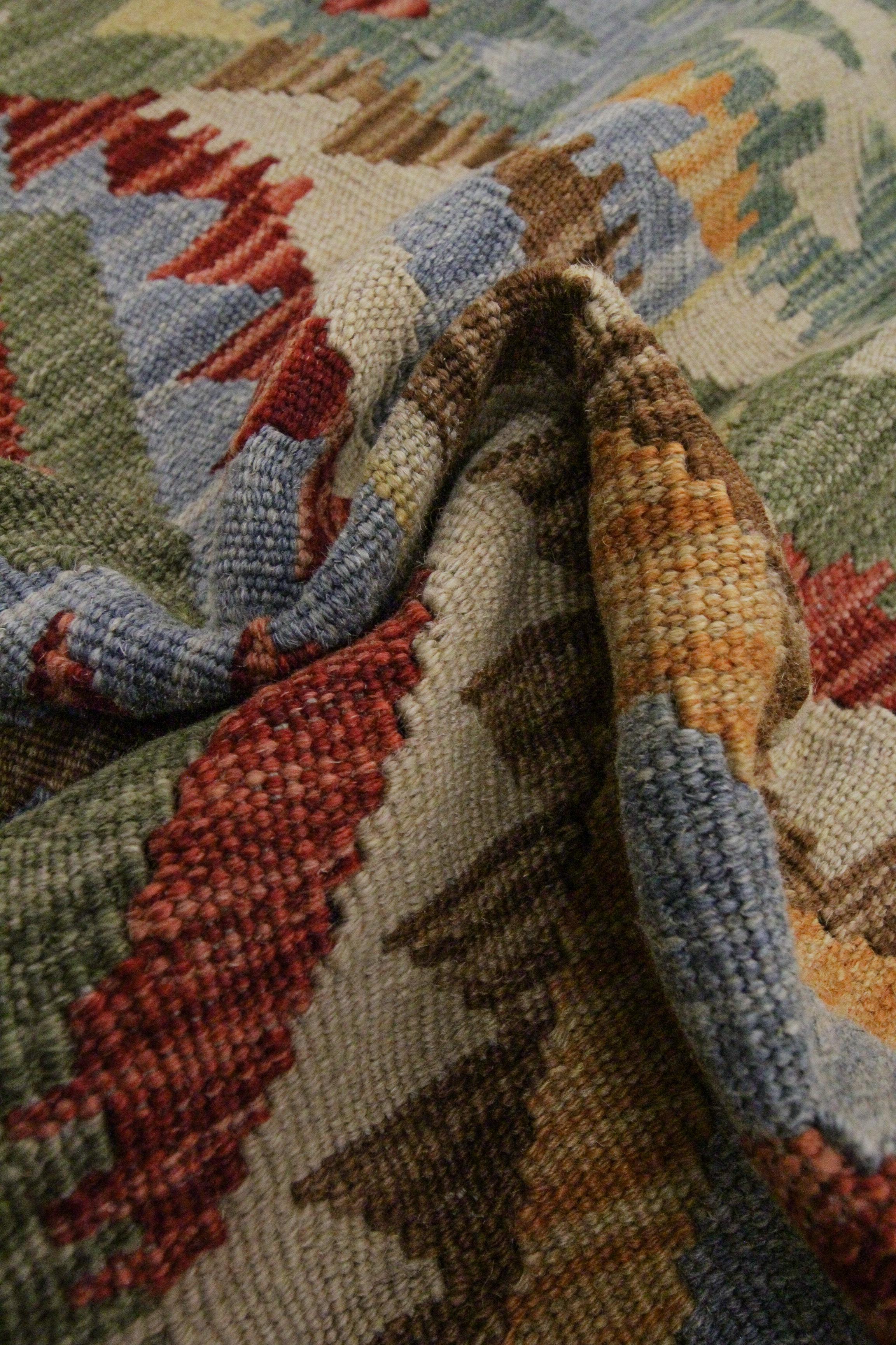 New Carpet Traditional Oriental Kilim Rug Handmade Wool Green Rug 2