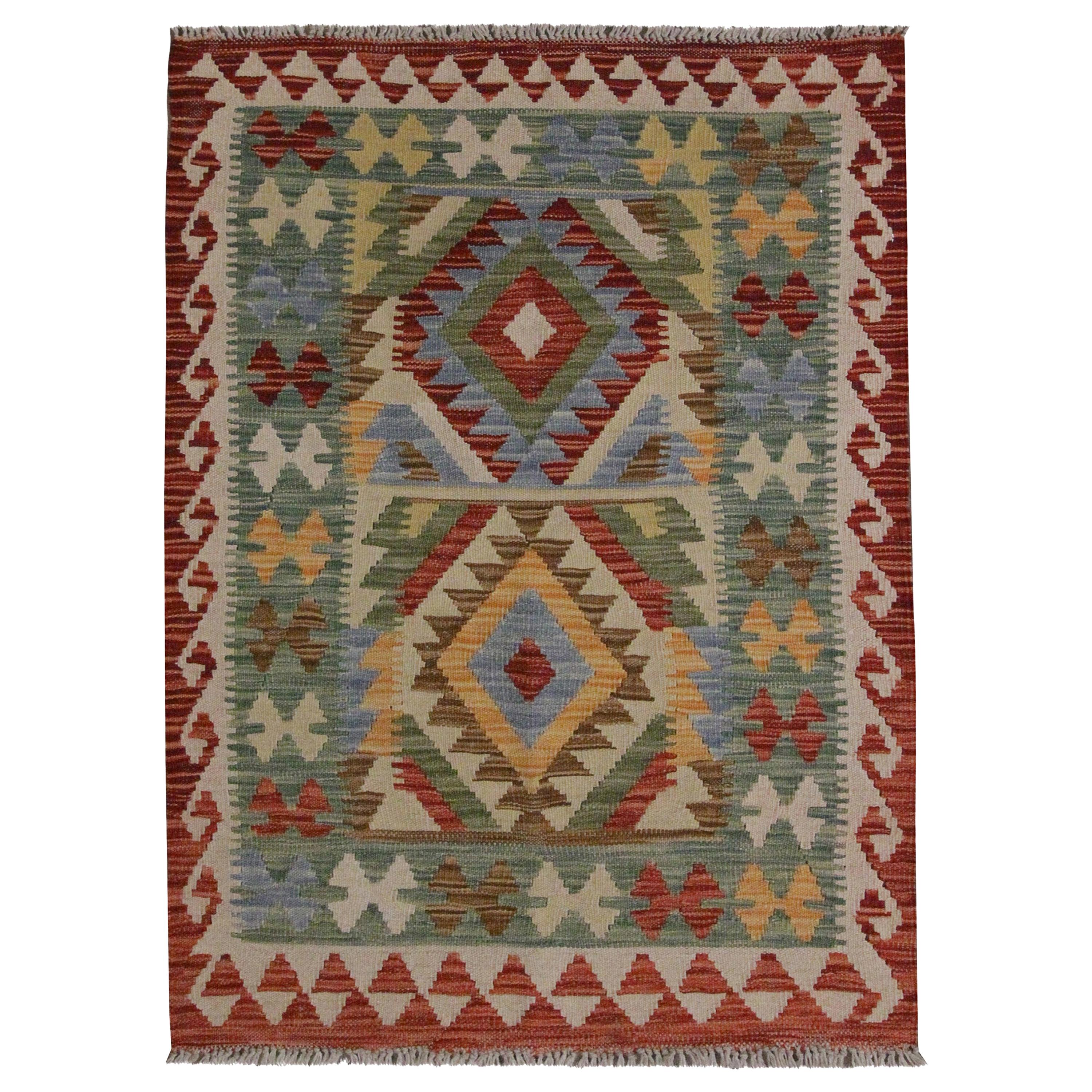 Oriental Carpet Traditional Afghan Kilim Rug Multicolored Wool Rug For Sale at 1stDibs