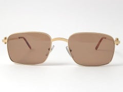 New Cartier 56 20mm Brushed Gold Plated Brown Lenses Sunglasses Made in France