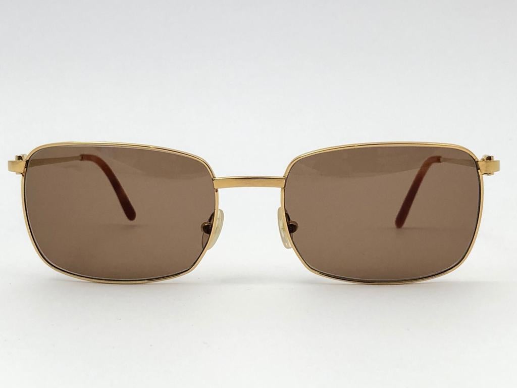 Women's or Men's New Cartier 56mm Brushed Gold Plated Brown Lenses Sunglasses Made in France