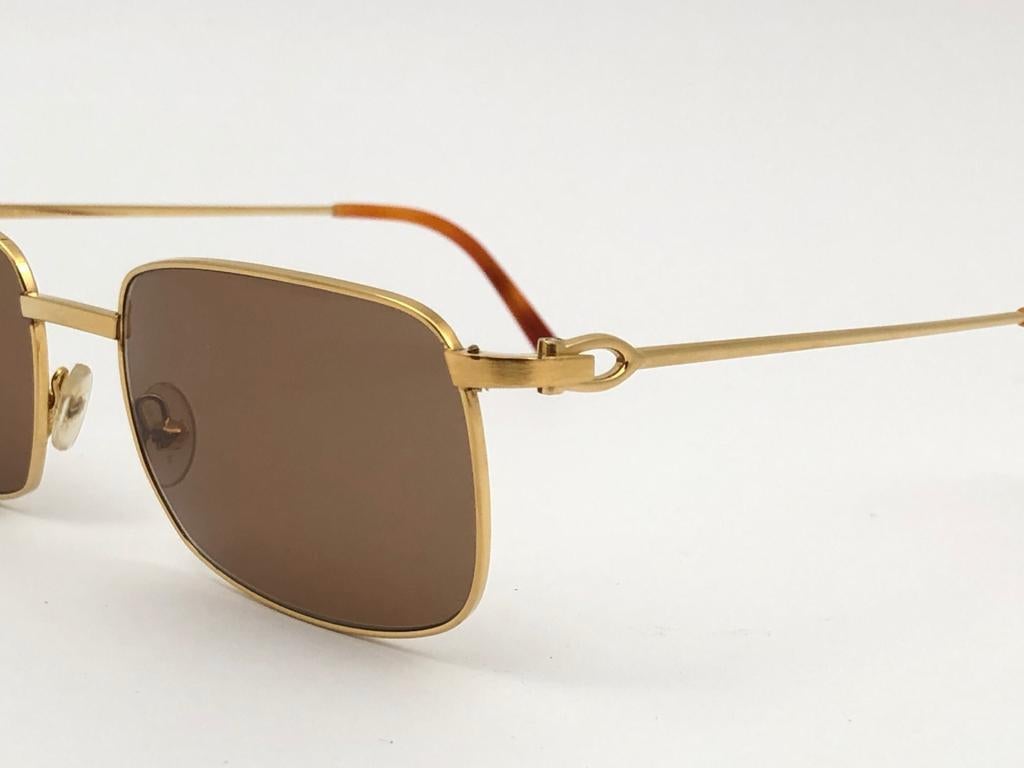 New Cartier 56mm Brushed Gold Plated Brown Lenses Sunglasses Made in France 2