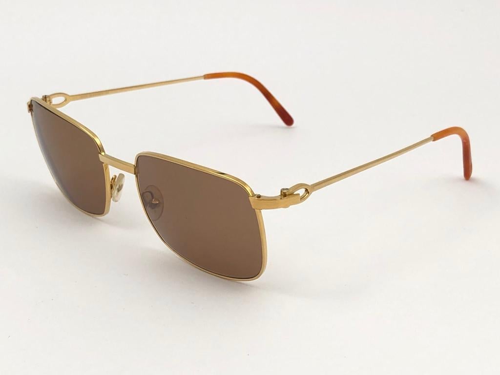 New Cartier 56mm Brushed Gold Plated Brown Lenses Sunglasses Made in France 3