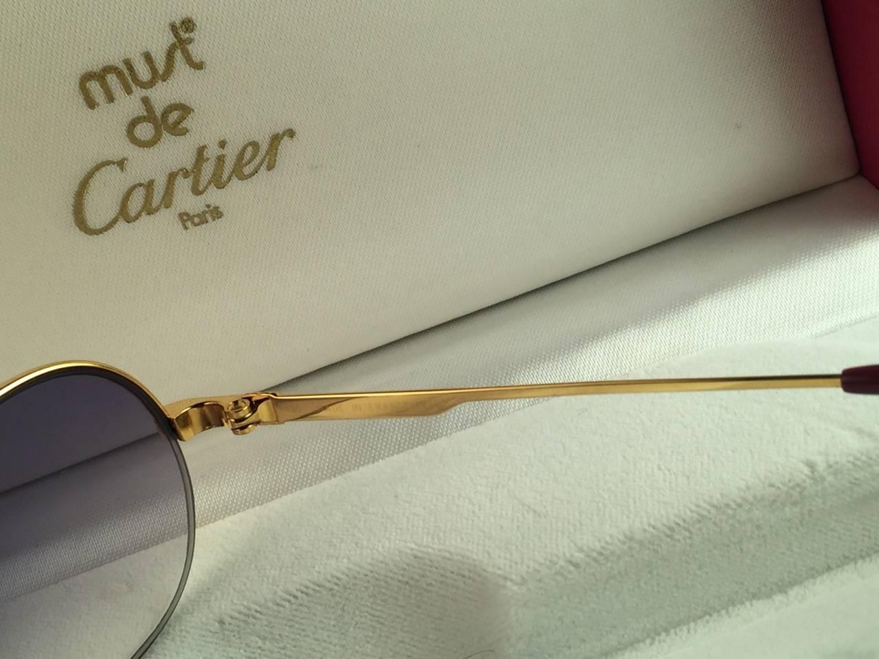 New Cartier Ascot Vendome Gold 53mm Half Frame Sunglasses Elton John France In New Condition For Sale In Baleares, Baleares
