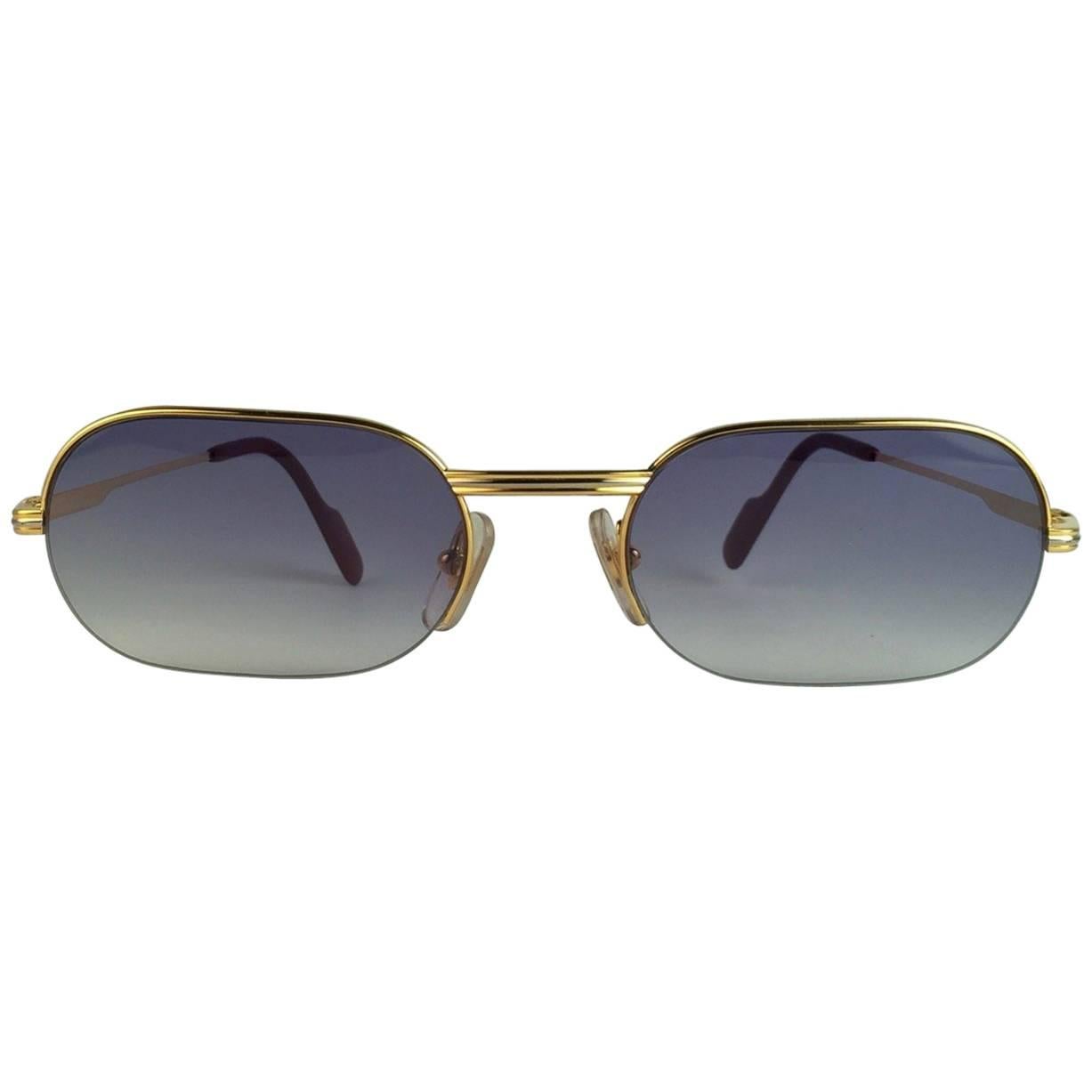Gray New Cartier Ascot Vendome Gold 55mm Half Frame Sunglasses Elton John France For Sale