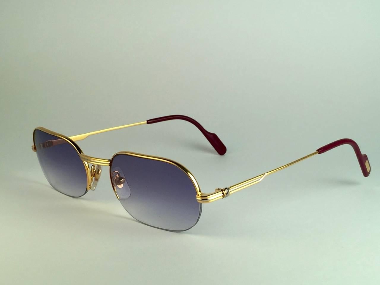 Women's or Men's New Cartier Ascot Vendome Gold 55mm Half Frame Sunglasses Elton John France For Sale