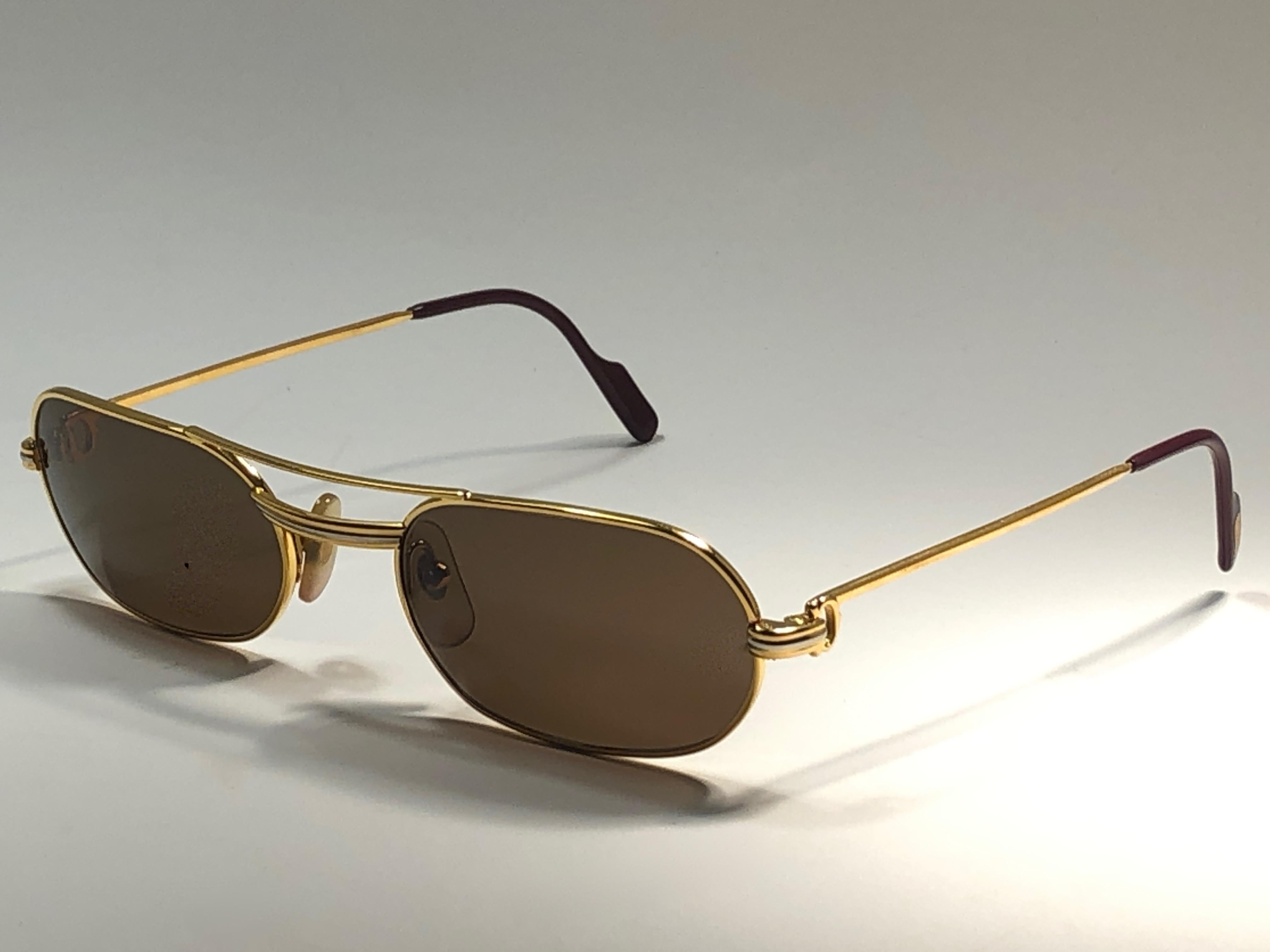 Brown New Cartier Ascot Vendome Gold 49mm Half Frame Sunglasses Elton John France