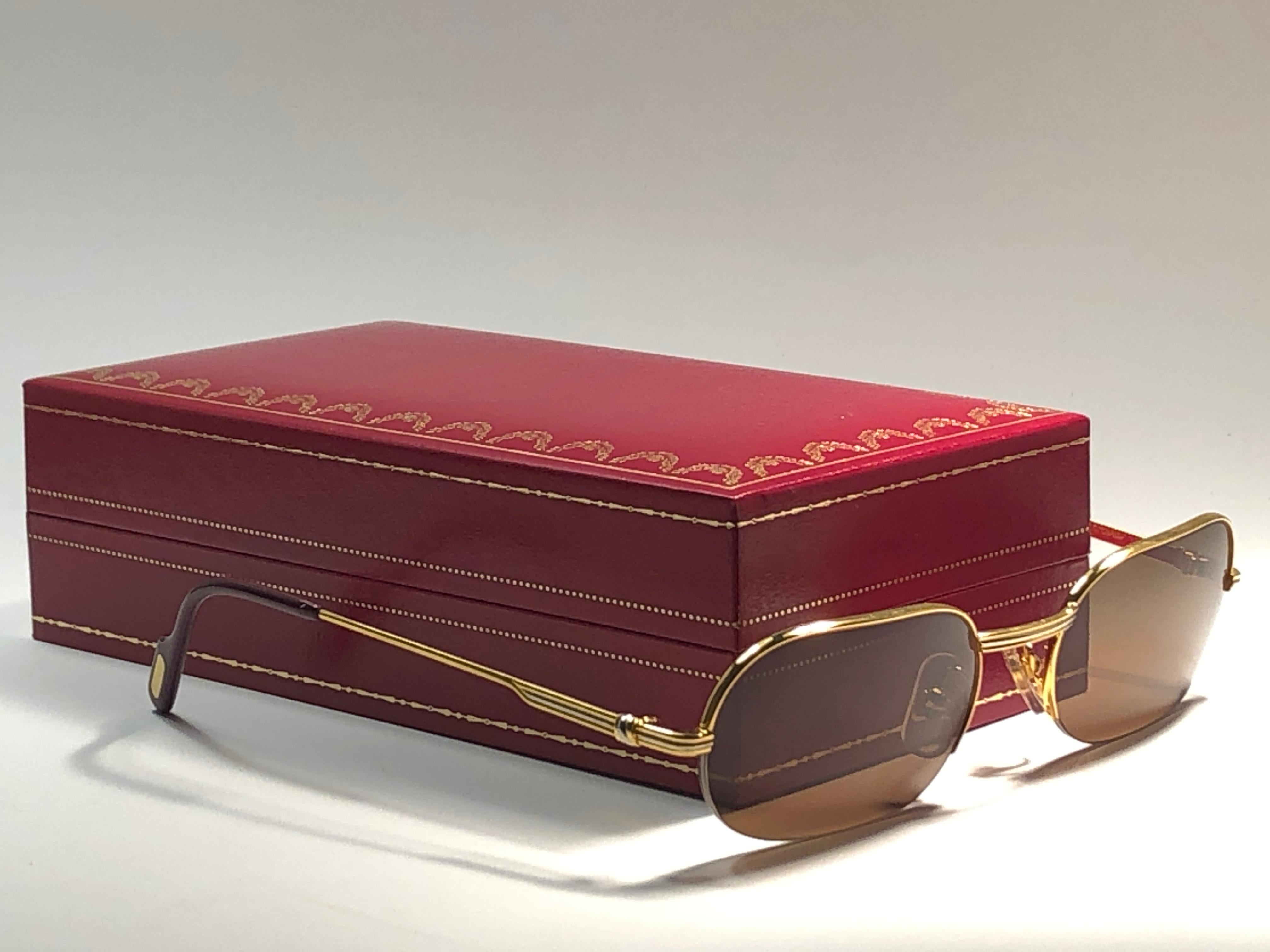 New Cartier Ascot Vendome Gold 49mm Half Frame Sunglasses Elton John France In New Condition In Baleares, Baleares