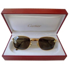 New Cartier Aube Frame Gold 54mm Brown Lens France Sunglasses