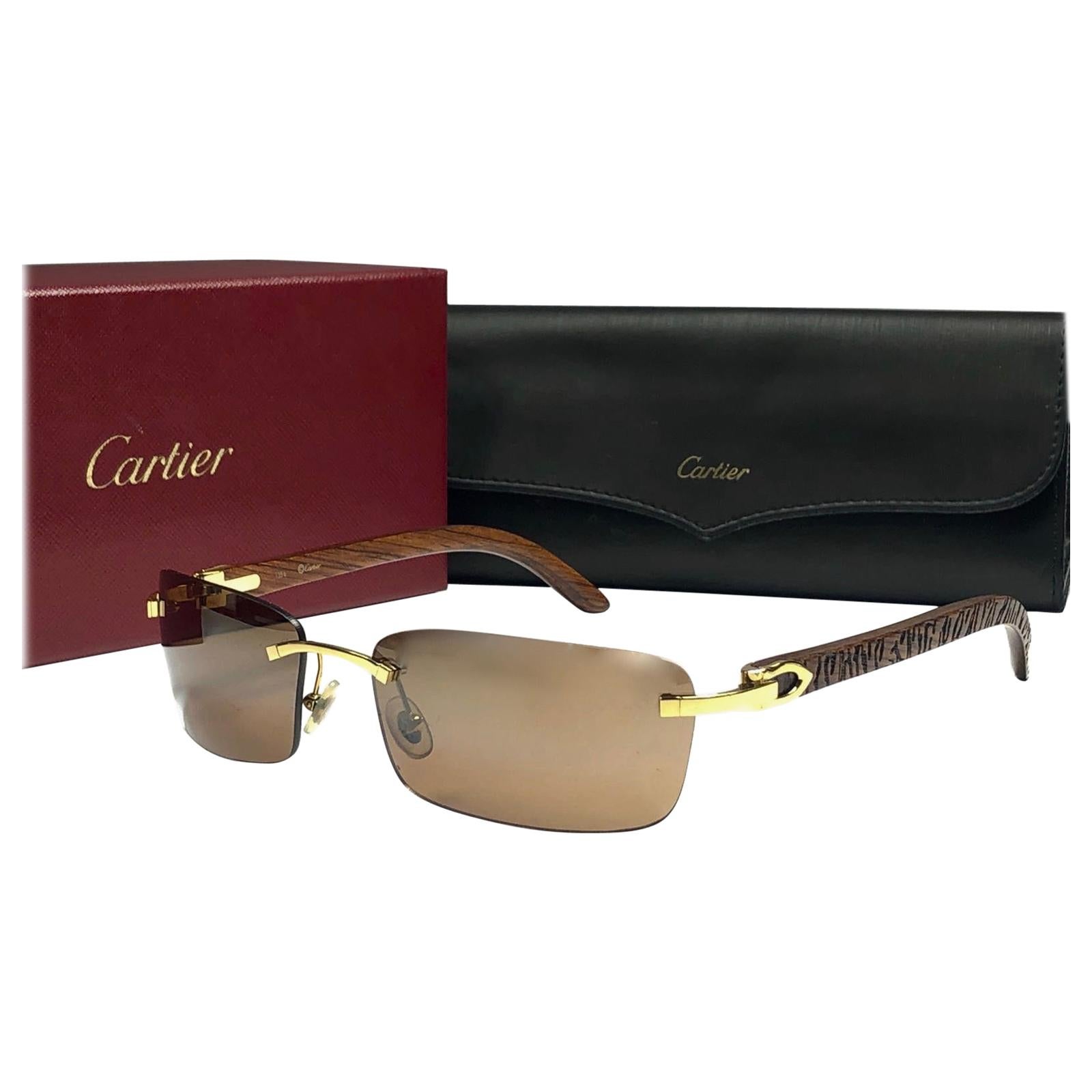 New Cartier Bengali Precious Wood  Full Set Brown Lens France Sunglasses