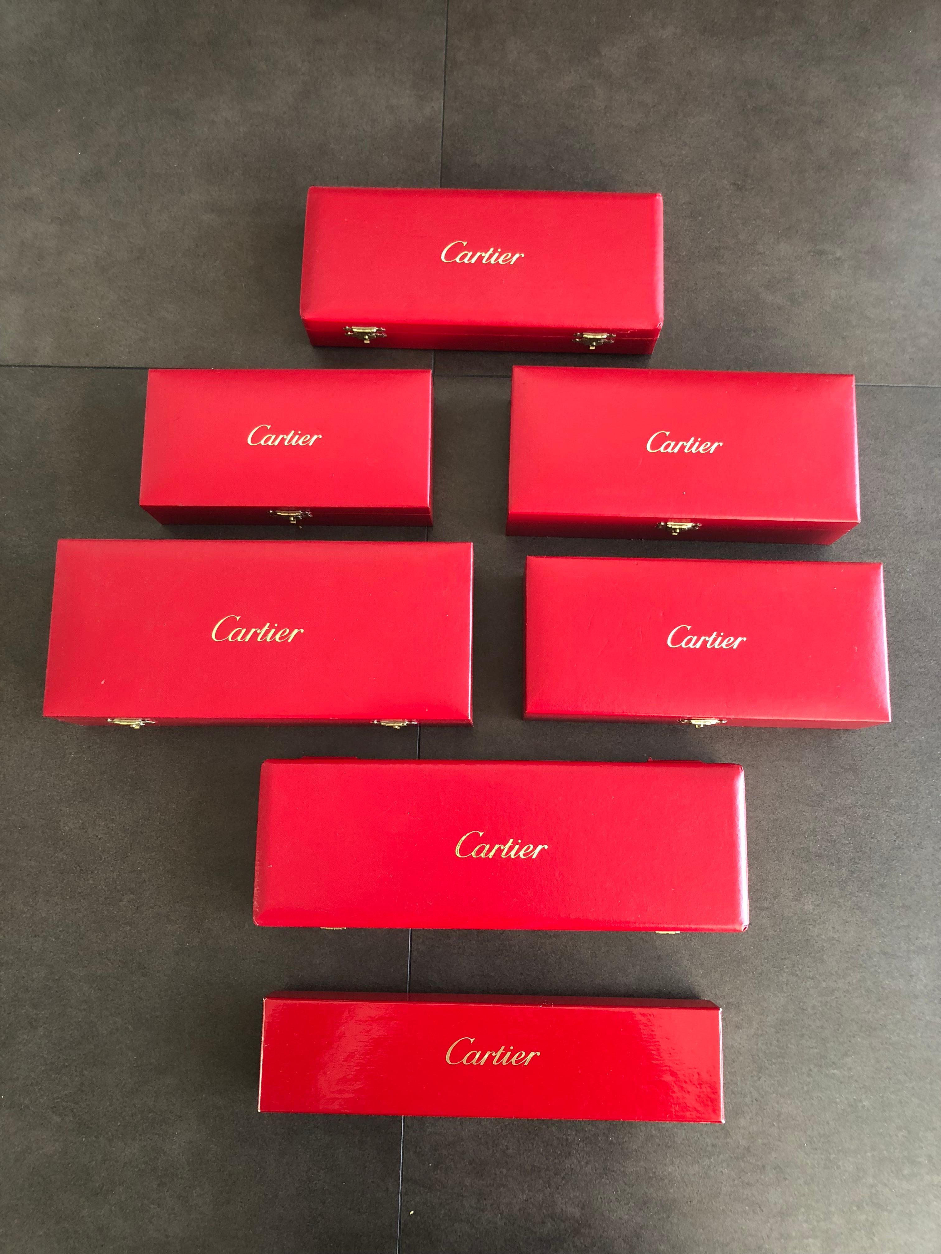 New Cartier Boxed Silverware Set Signed, Fork Knife Spoon in Silver Gold Trinity 5