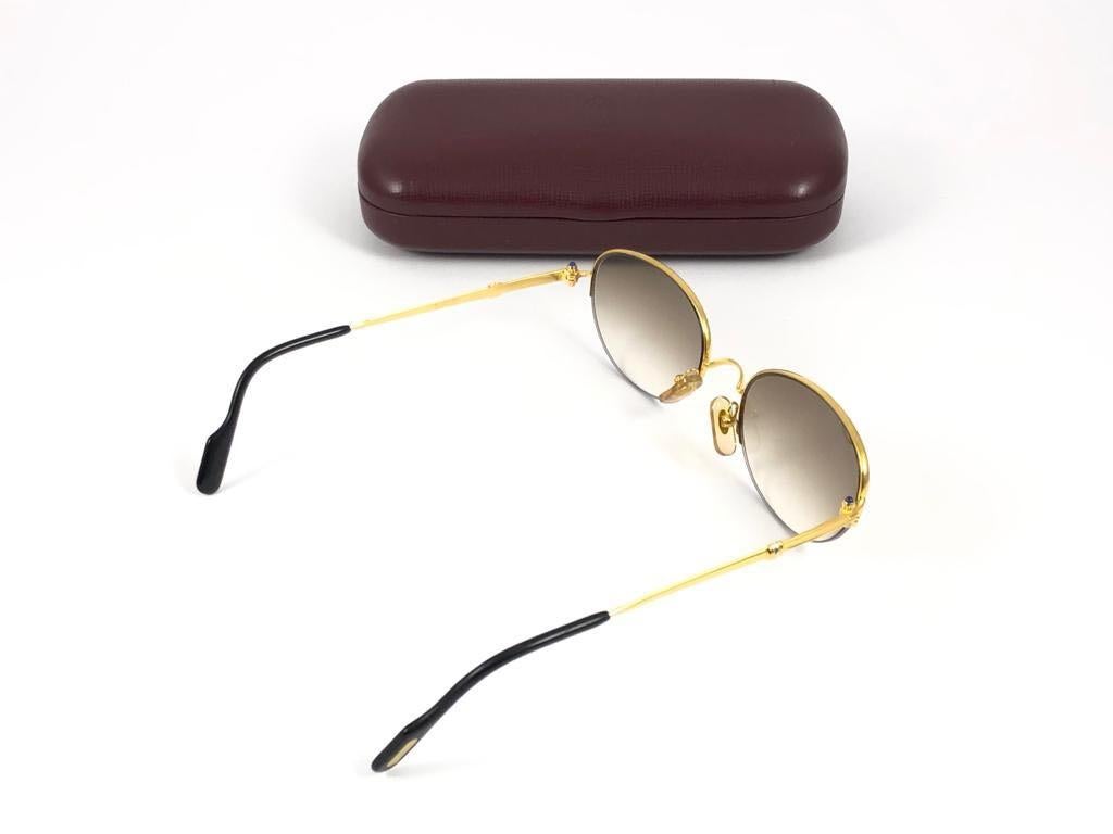 New Cartier Cabochon Half Frame 52mm Sunglasses 18k Gold Sunglasses France 3