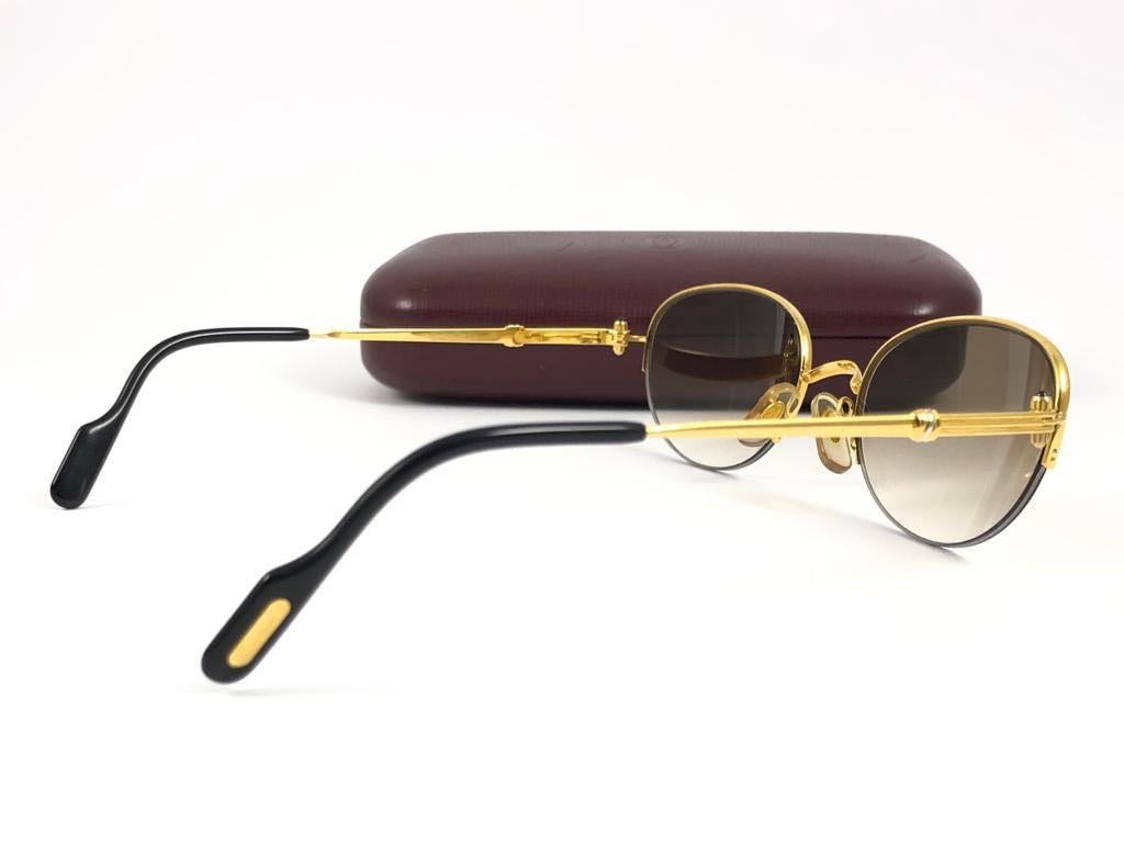 New Cartier Cabochon Half Frame 52mm Sunglasses 18k Gold Sunglasses France 4
