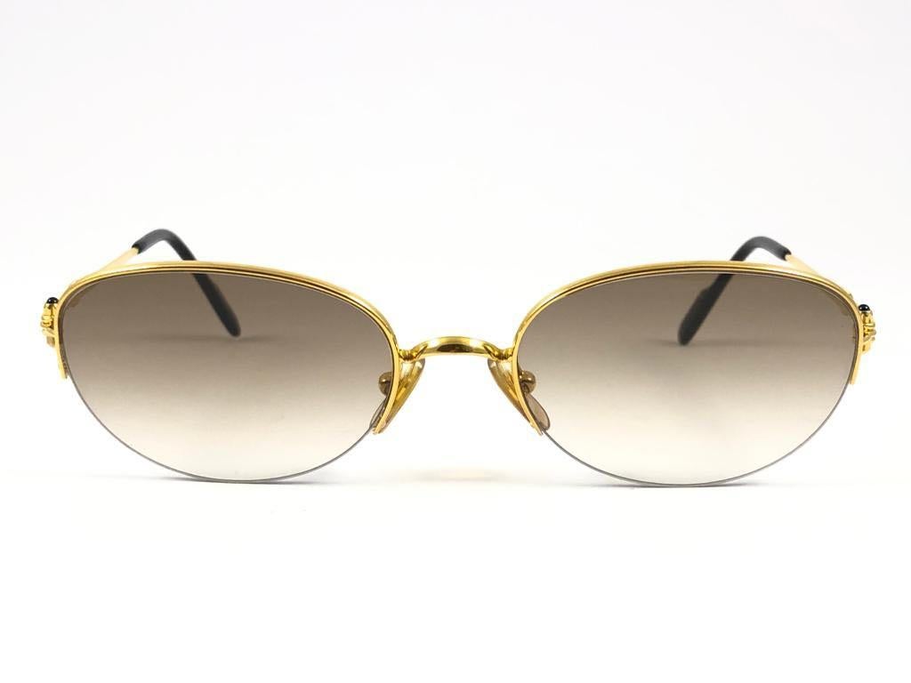 New Cartier Cabochon Half Frame 52mm Sunglasses 18k Gold Sunglasses France 5