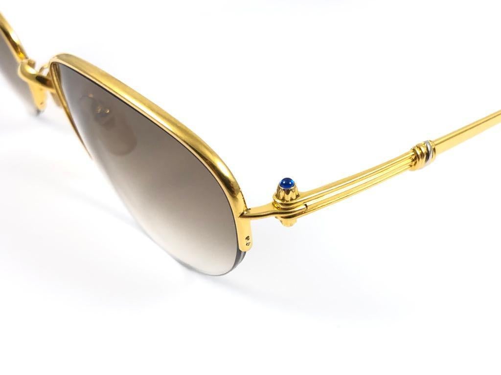 Gray New Cartier Cabochon Half Frame 52mm Sunglasses 18k Gold Sunglasses France For Sale