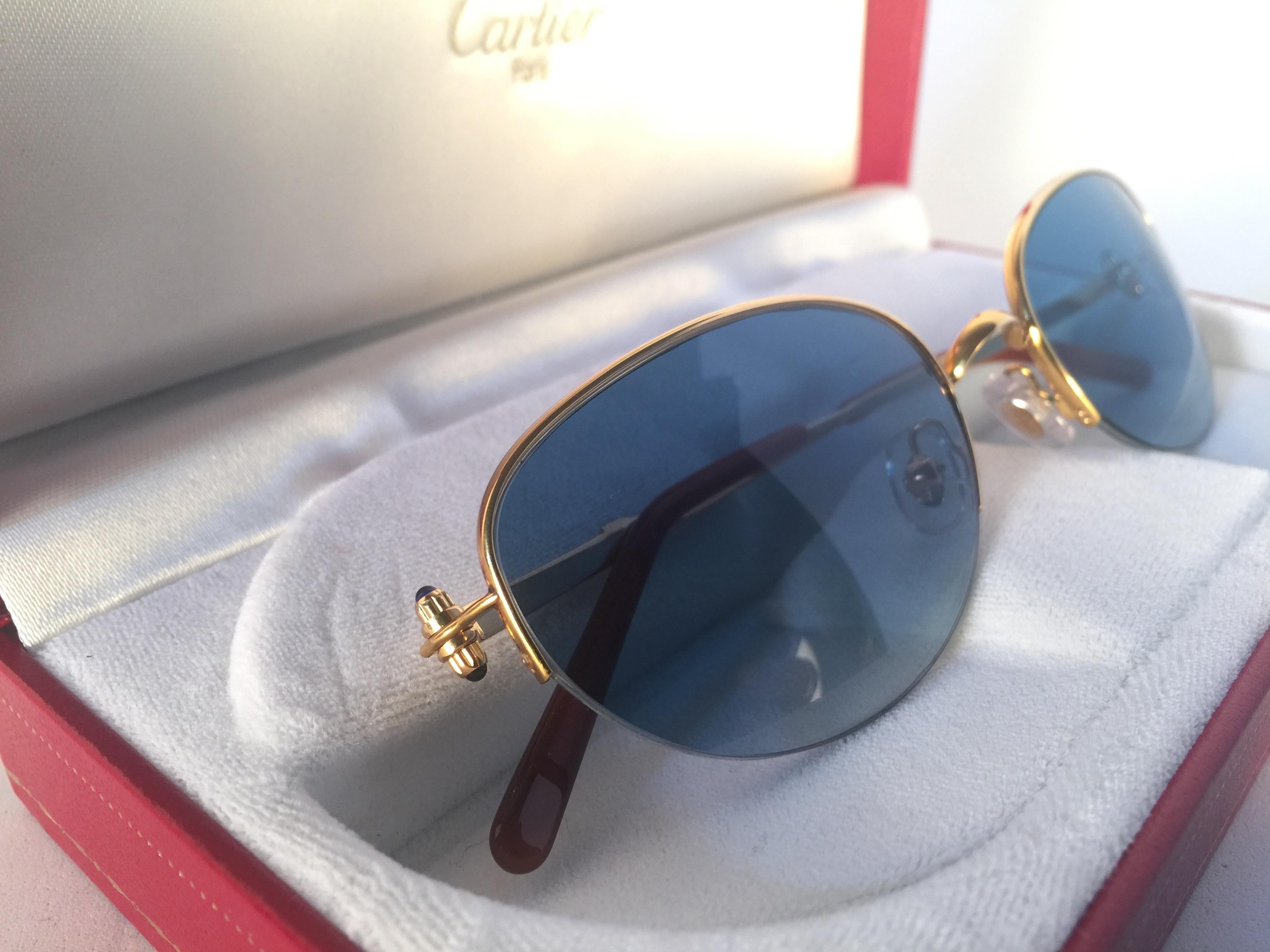 Gray New Cartier Cabochon Half Frame 52mm Sunglasses 18k Gold Sunglasses France
